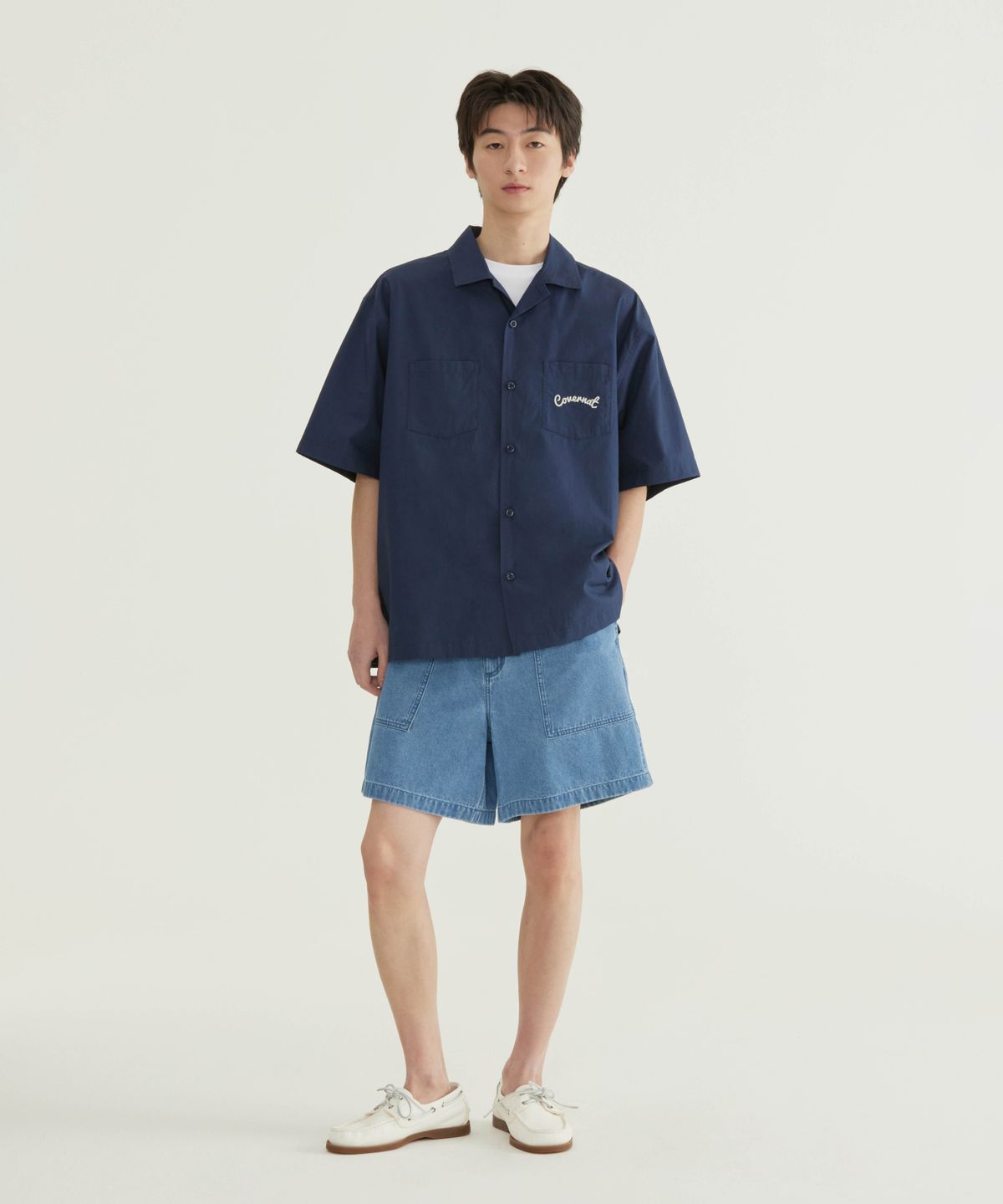 커버낫(COVERNAT) 레귤러 퍼티그 숏 데님 쇼츠 블랙