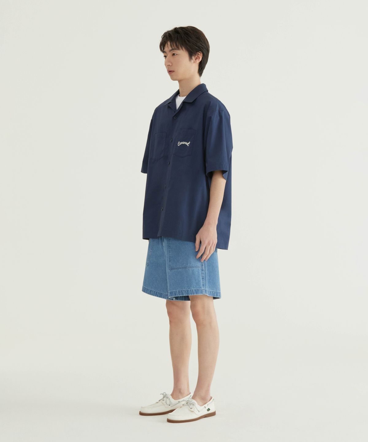 커버낫(COVERNAT) 레귤러 퍼티그 숏 데님 쇼츠 블루