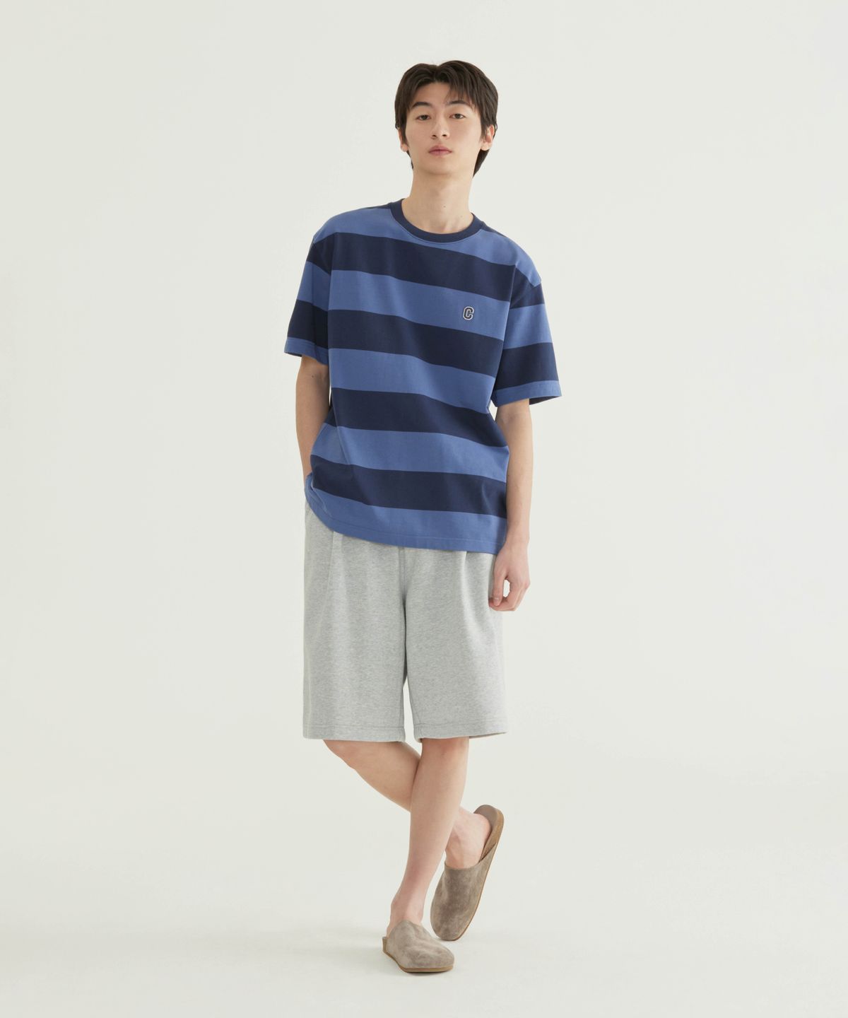 커버낫(COVERNAT) C 로고 버뮤다 스웻 쇼츠 멜란지 그레이