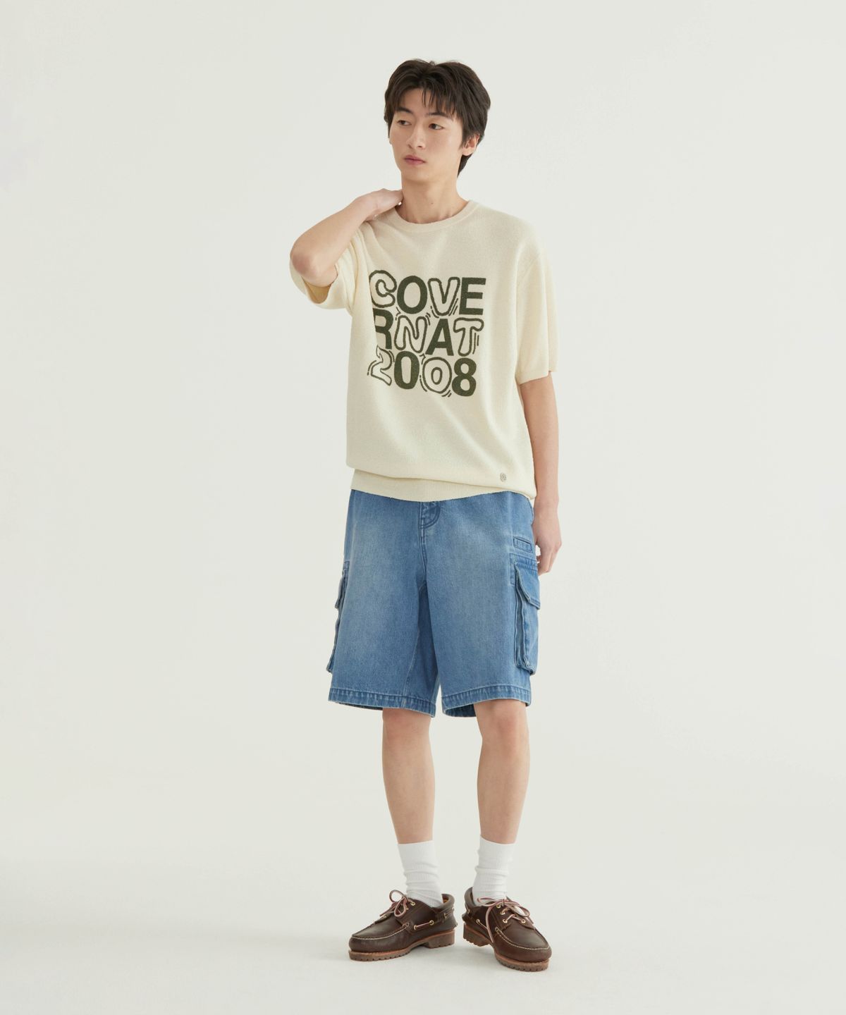 커버낫(COVERNAT) 블랭크 로고 하프 니트 네이비