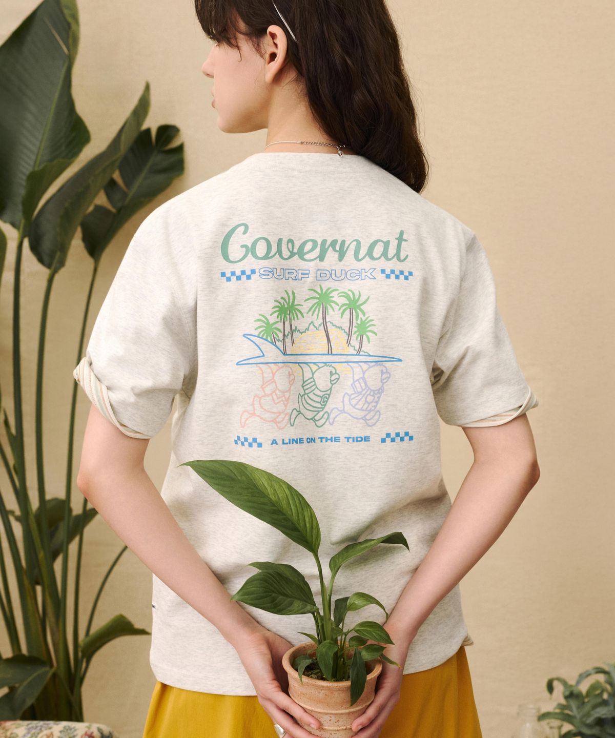 커버낫(COVERNAT) 쿨 코튼 서퍼 덕 그래픽 티셔츠 화이트