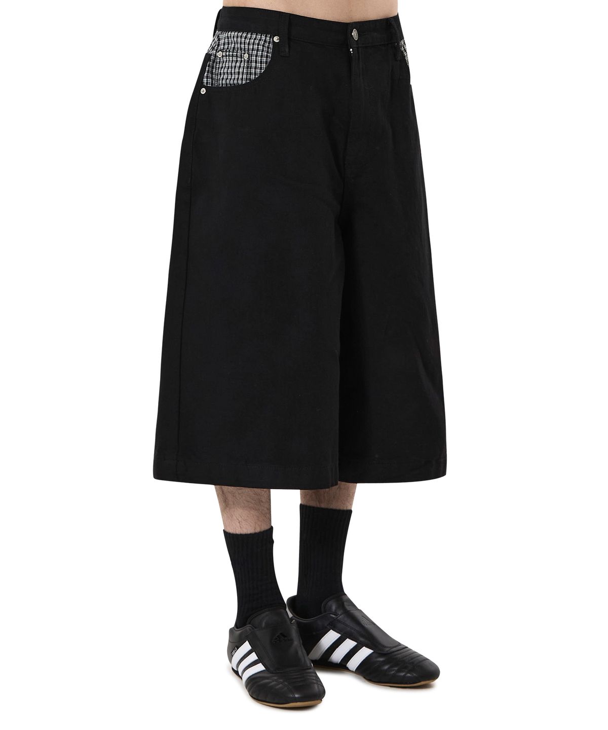 오픈야드(오와이)(OPENYARD(OY)) CHECK MIX WIDE SHORTS - BLACK
