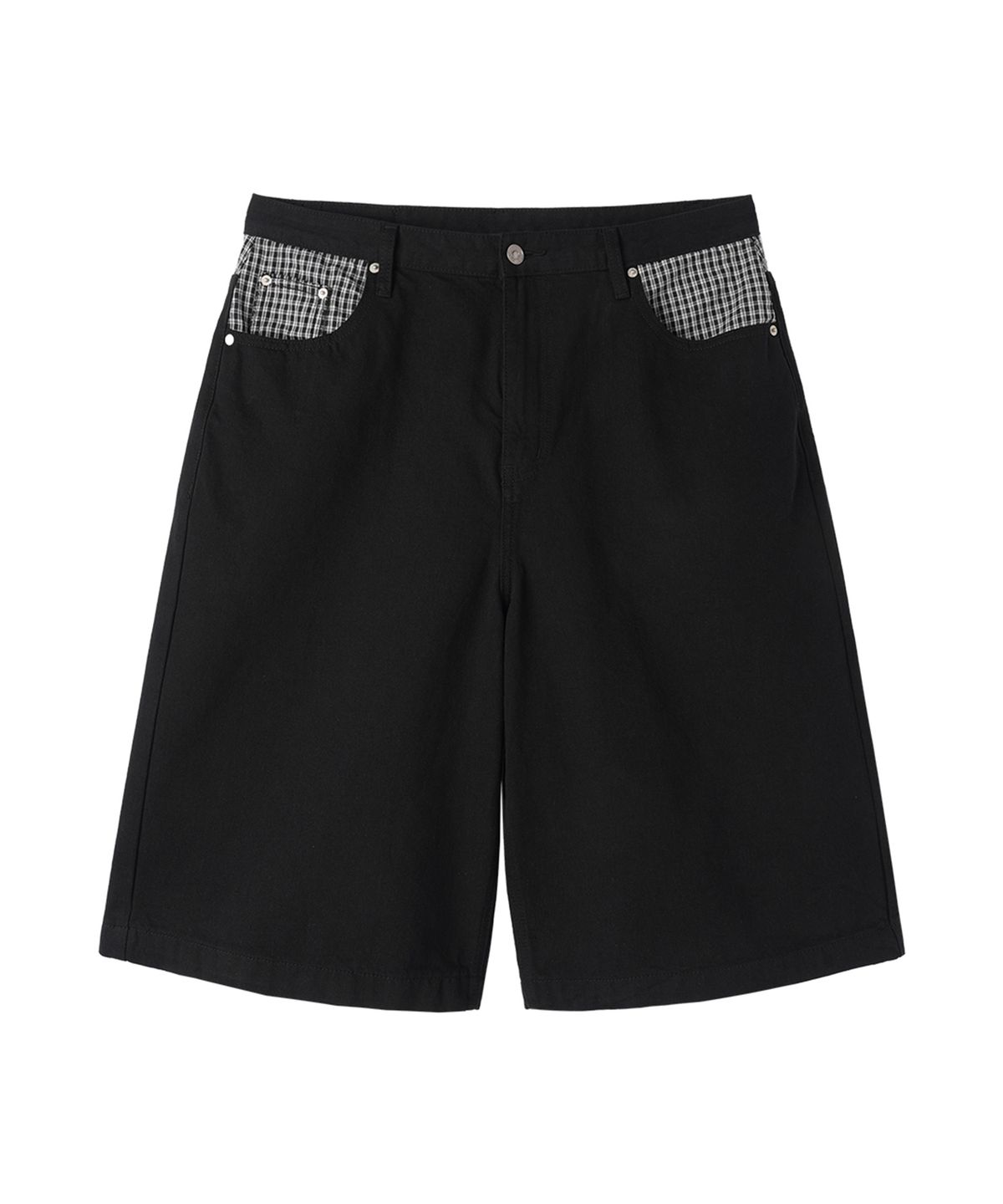오픈야드(오와이)(OPENYARD(OY)) CHECK MIX WIDE SHORTS - BLACK