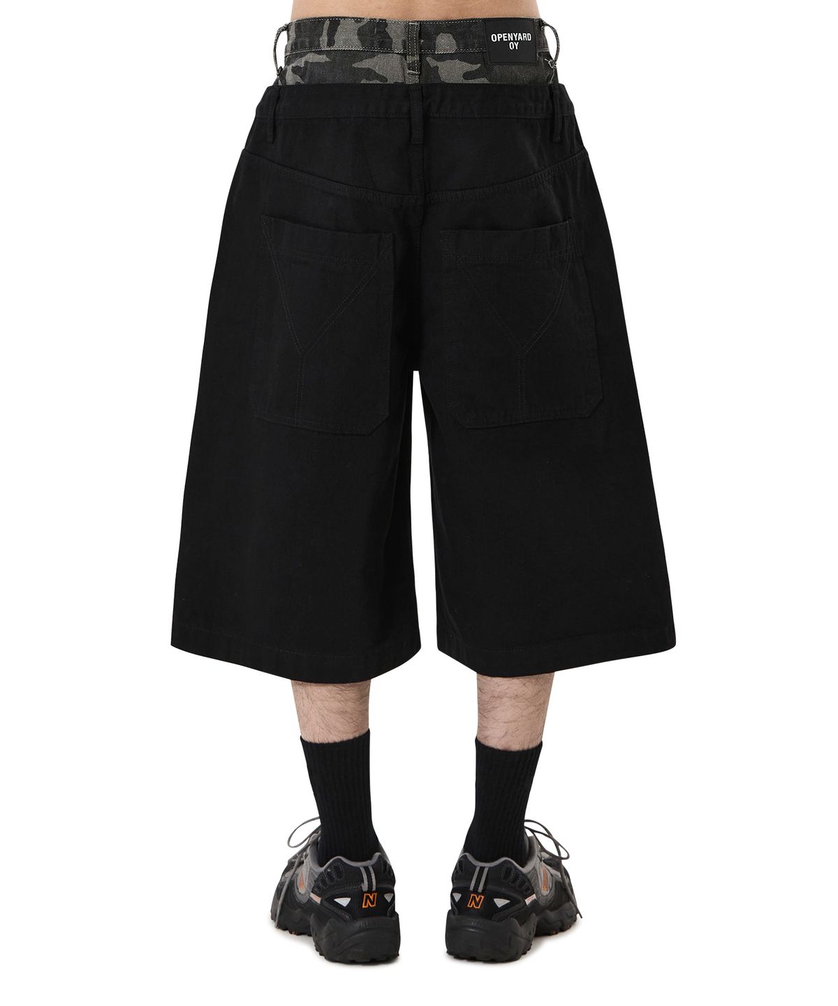 오픈야드(오와이)(OPENYARD(OY)) LAYERED WAIST WIDE SHORTS - BLACK