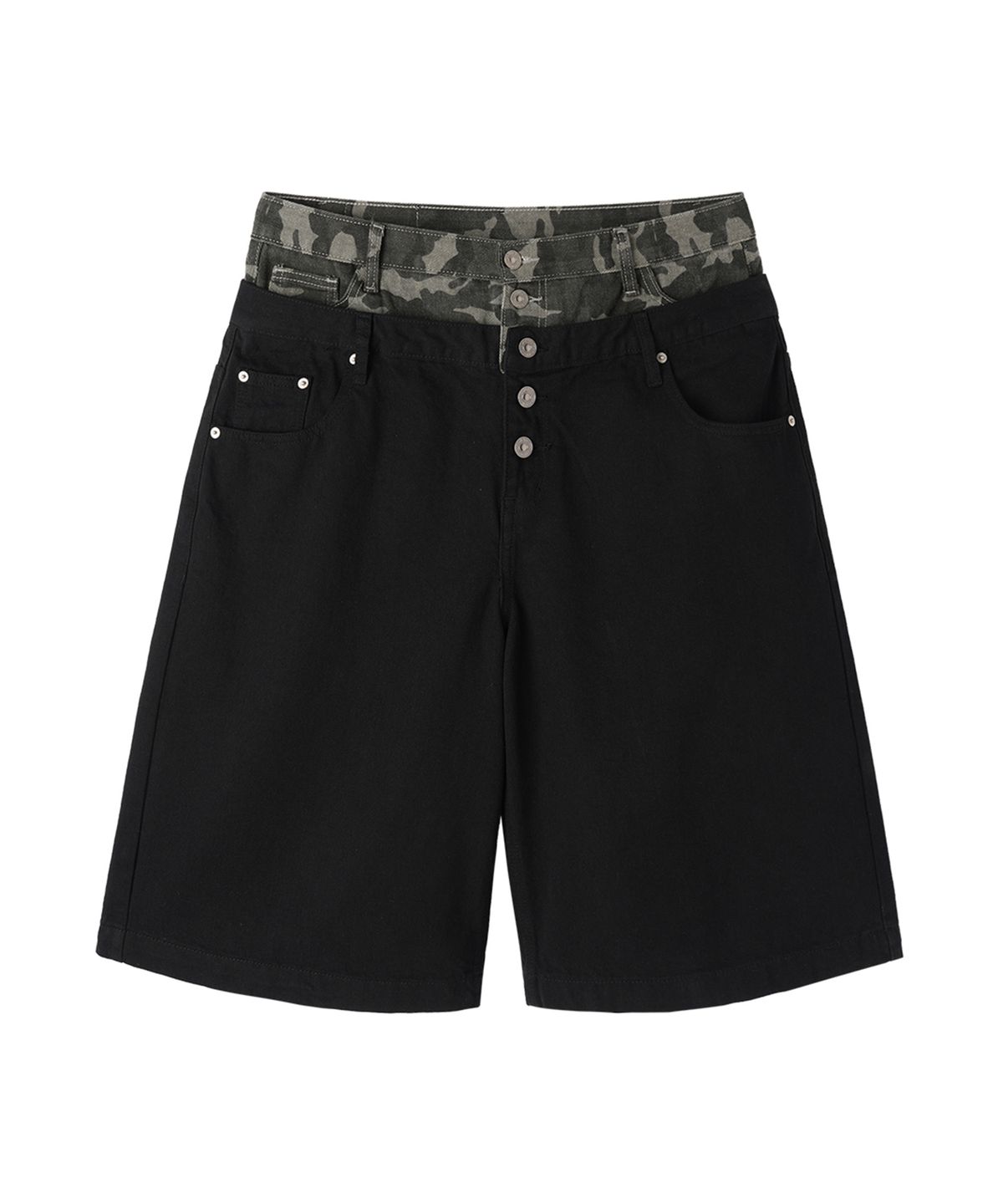 오픈야드(오와이)(OPENYARD(OY)) LAYERED WAIST WIDE SHORTS - BLACK