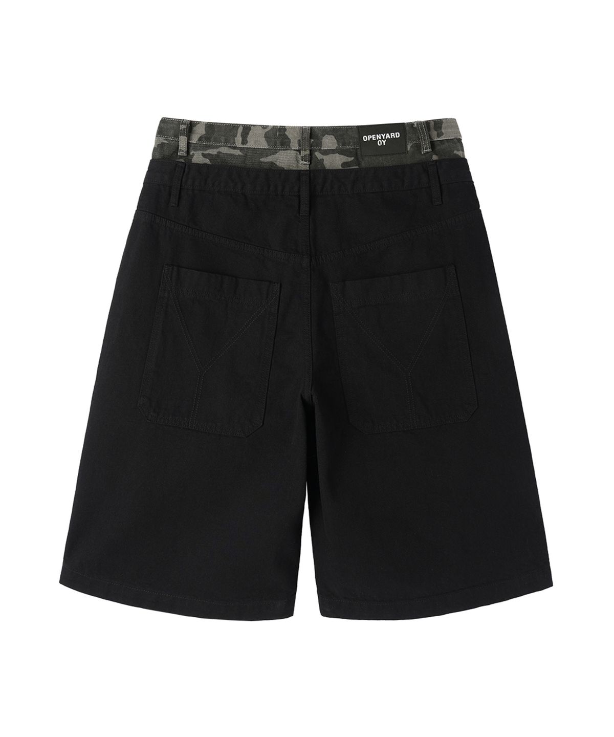 오픈야드(오와이)(OPENYARD(OY)) LAYERED WAIST WIDE SHORTS - BLACK