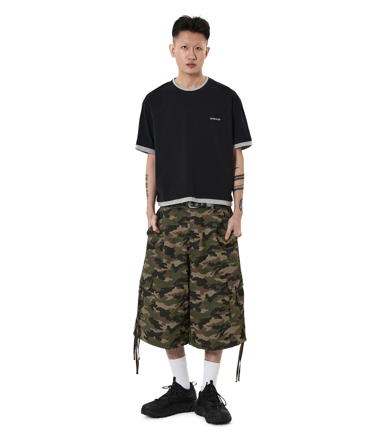 오픈야드(오와이)(OPENYARD(OY)) LAYERED BASIC CROP TEE - BLACK