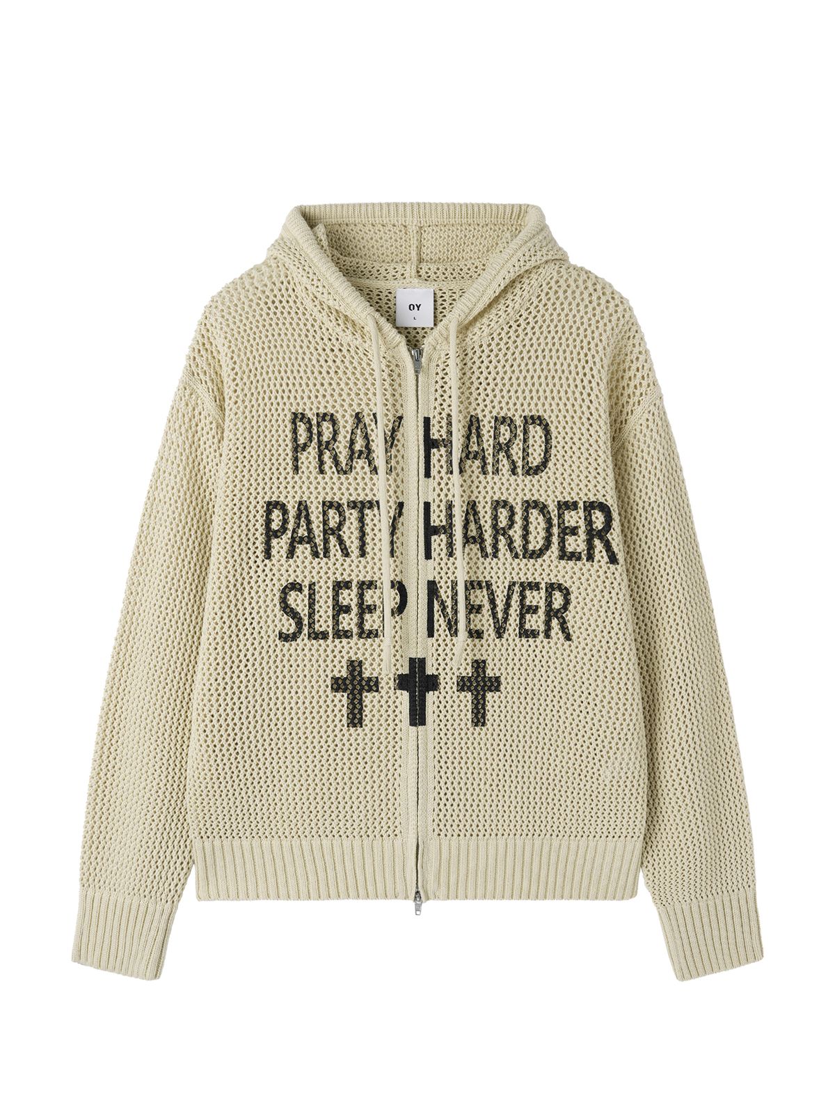 오픈야드(오와이)(OPENYARD(OY)) PRAY HARD KNIT HOODIE ZIP UP - IVORY