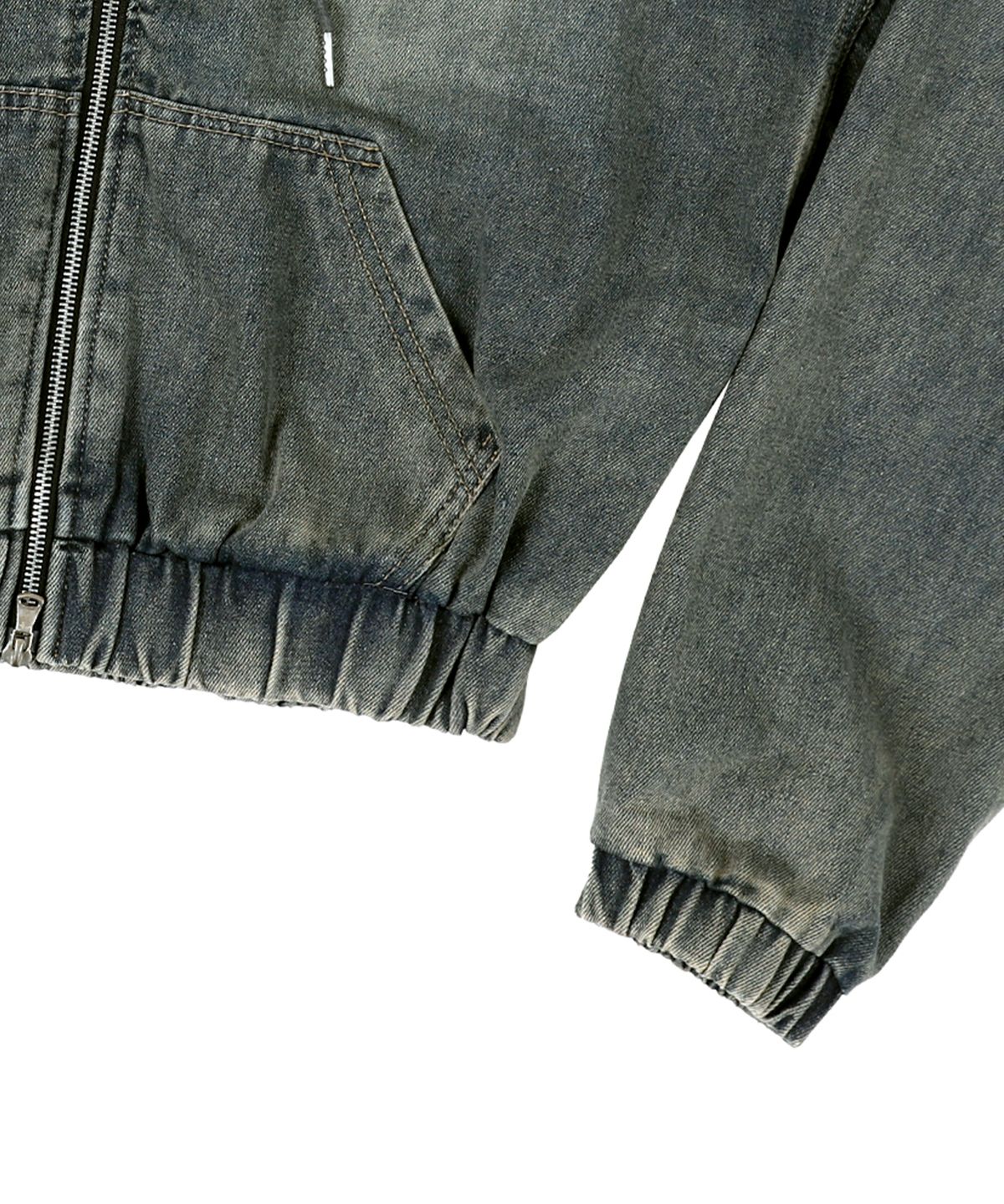 엑시아(AEXEA) 투웨이 집업 워싱 크롭 후드 데님 자켓 I02JRD_AVK11326