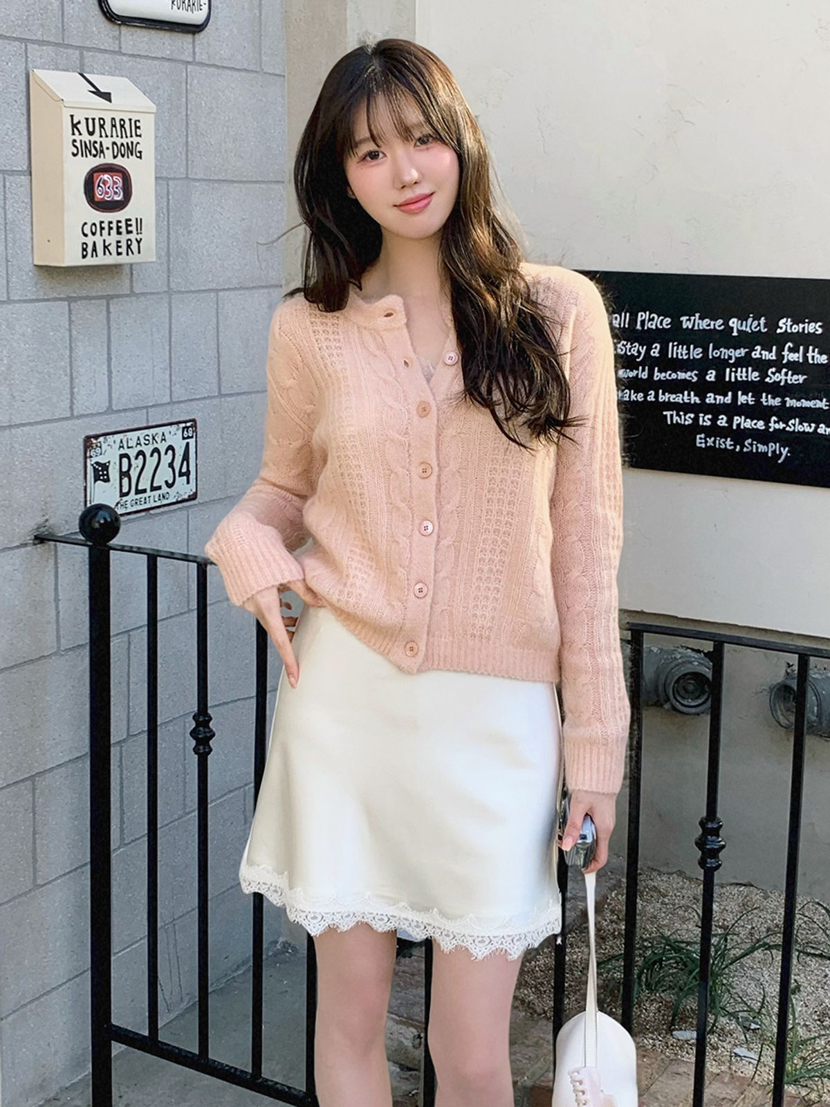 르니나(LENINA) JASMIN cable mohair knit cardigan_PINK