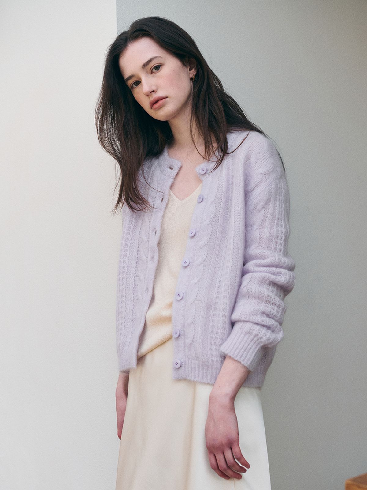 르니나(LENINA) JASMIN cable mohair knit cardigan_PURPLE