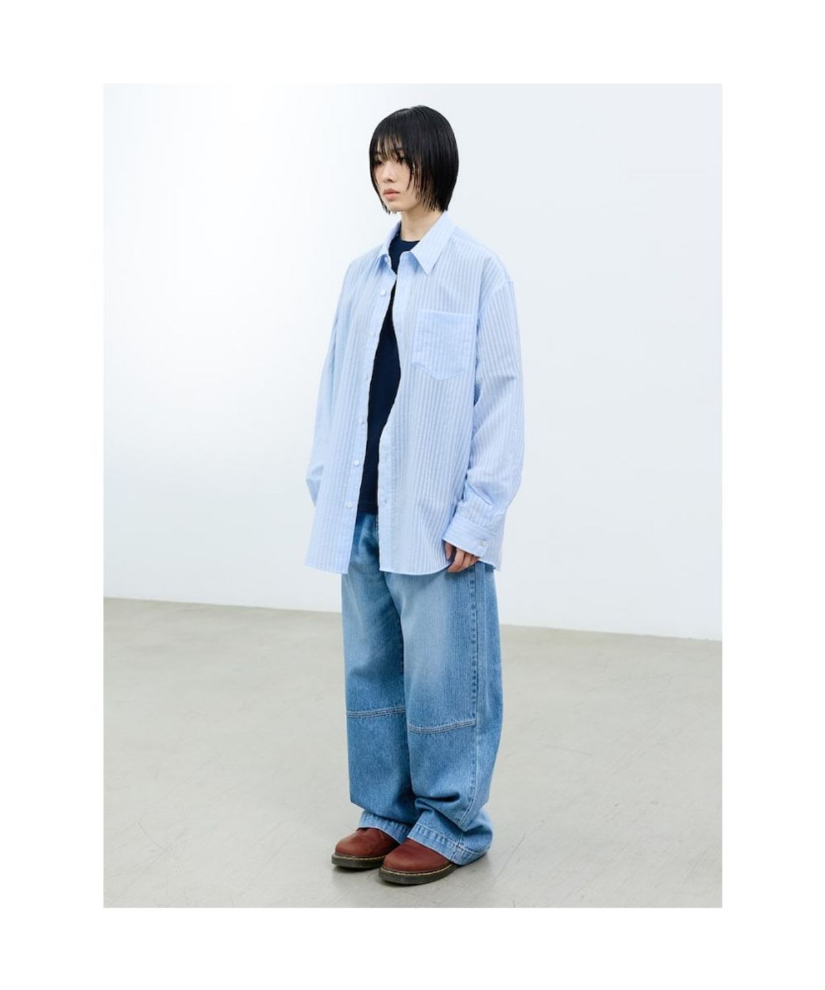 샌드 사운드(SAND SOUND) (UNISEX) 조직스트라이프 시어 셔츠  블루