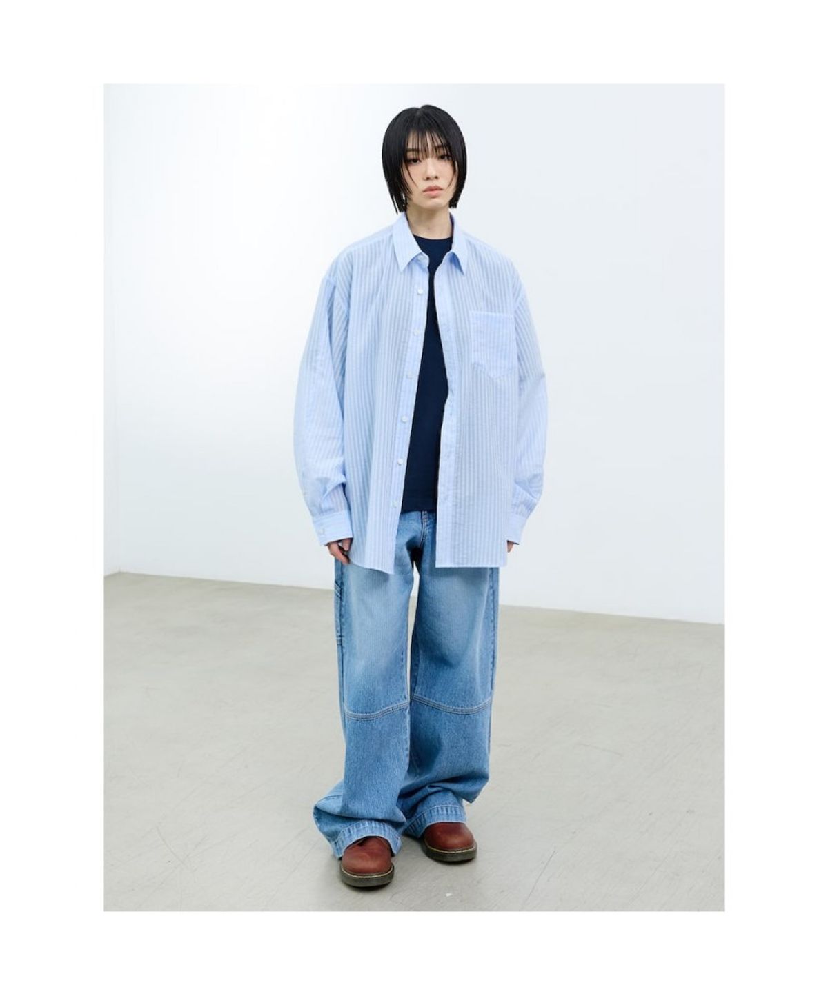샌드 사운드(SAND SOUND) (UNISEX) 조직스트라이프 시어 셔츠  블루