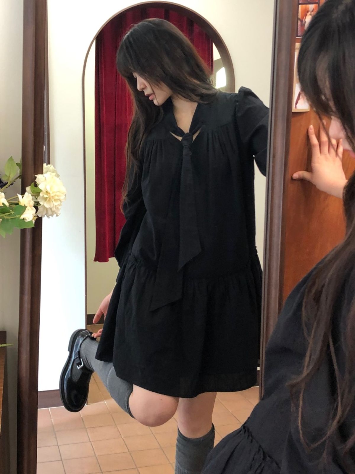르니나(LENINA) DARLENE bow neck dress_BLACK