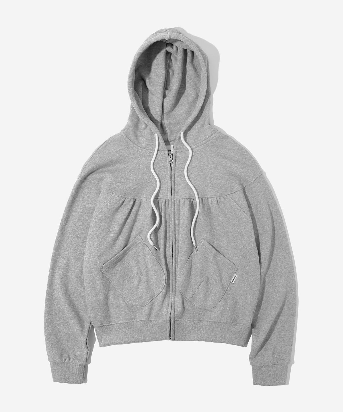 키지코(KIJIKO) ke106-Shirring Hooded Zip Up Melange Gray