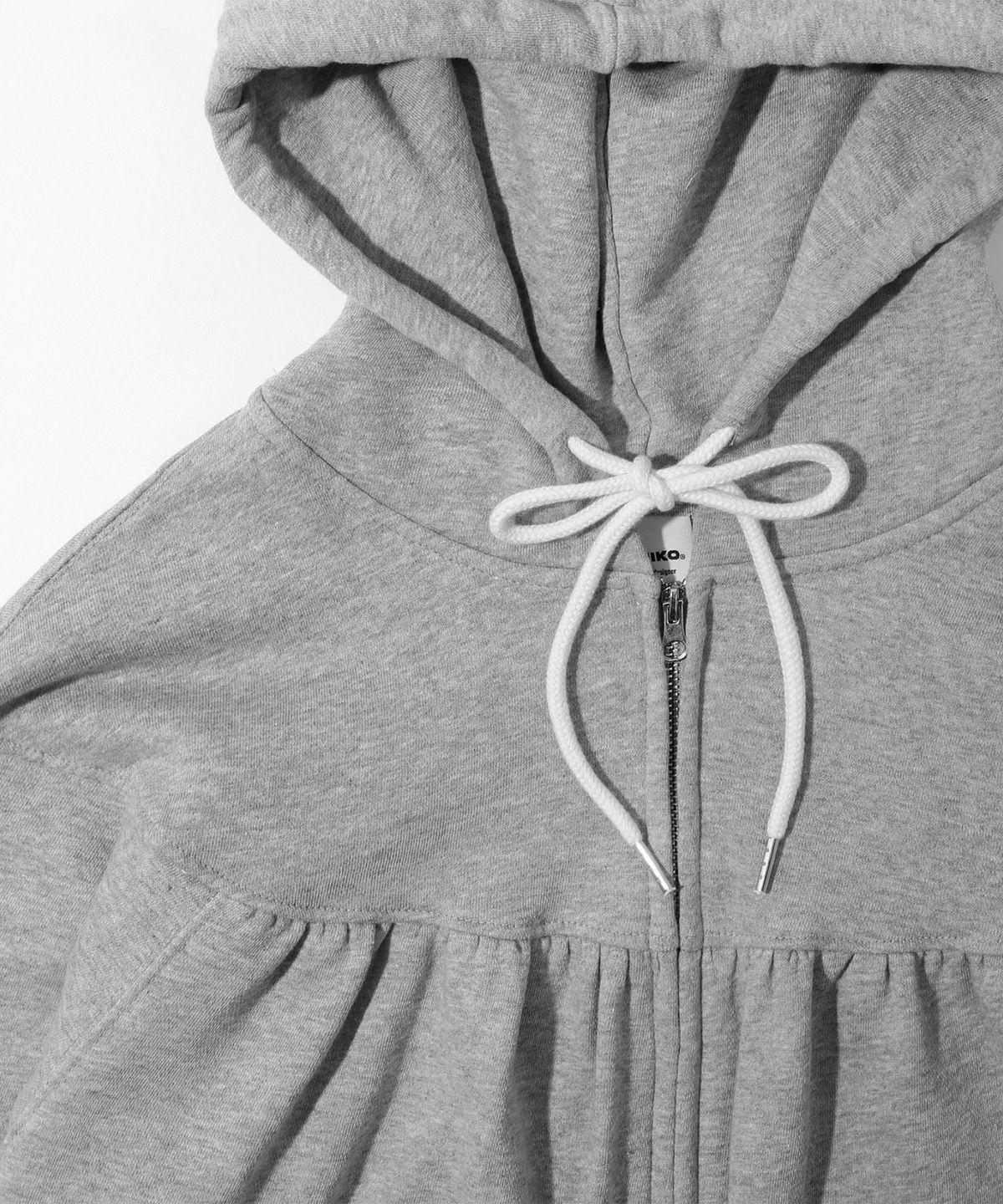 키지코(KIJIKO) ke106-Shirring Hooded Zip Up Melange Gray