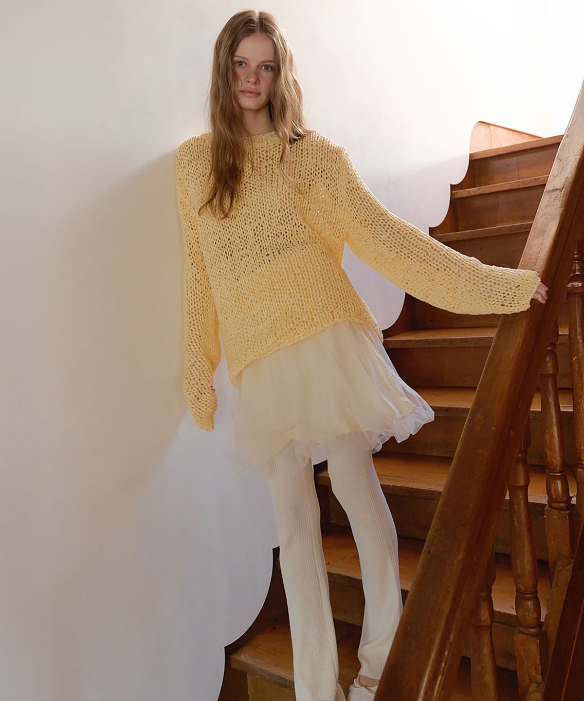 론크(LONQUE) SPRING BOOTS CUT KNIT LEGGINGS PANTS (IVORY)