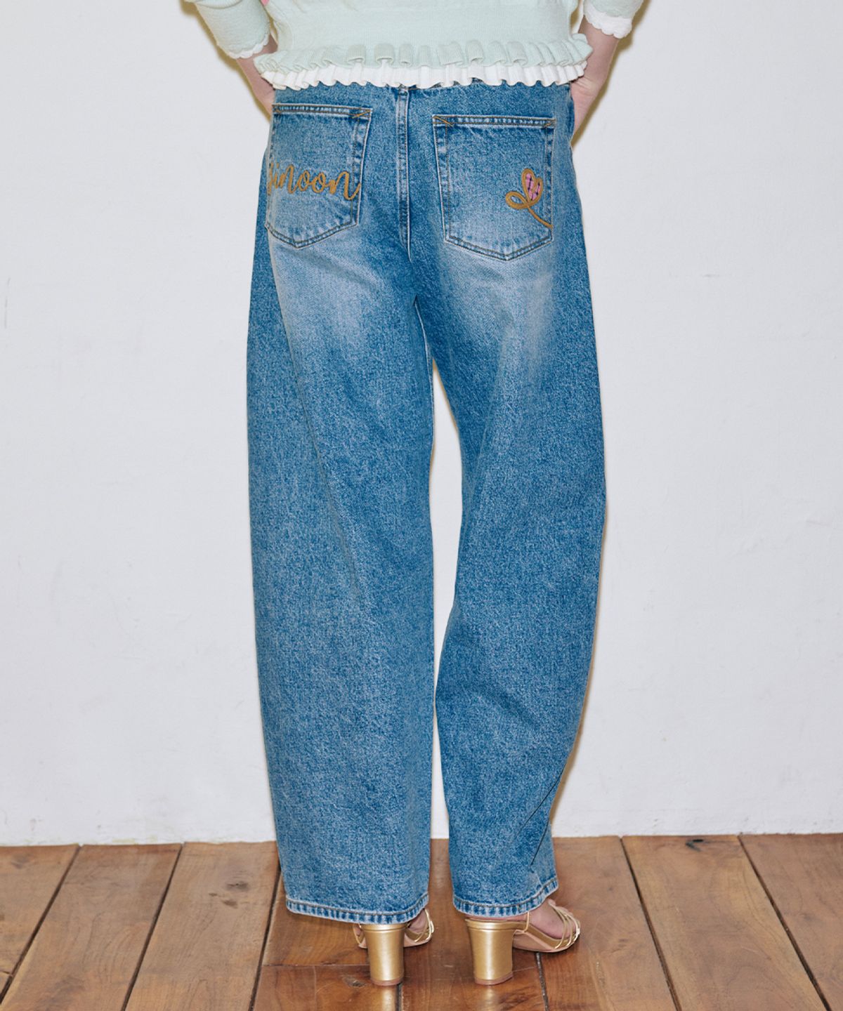 시눈(SINOON) Balloon Fit Check Heart Denim (Blue)