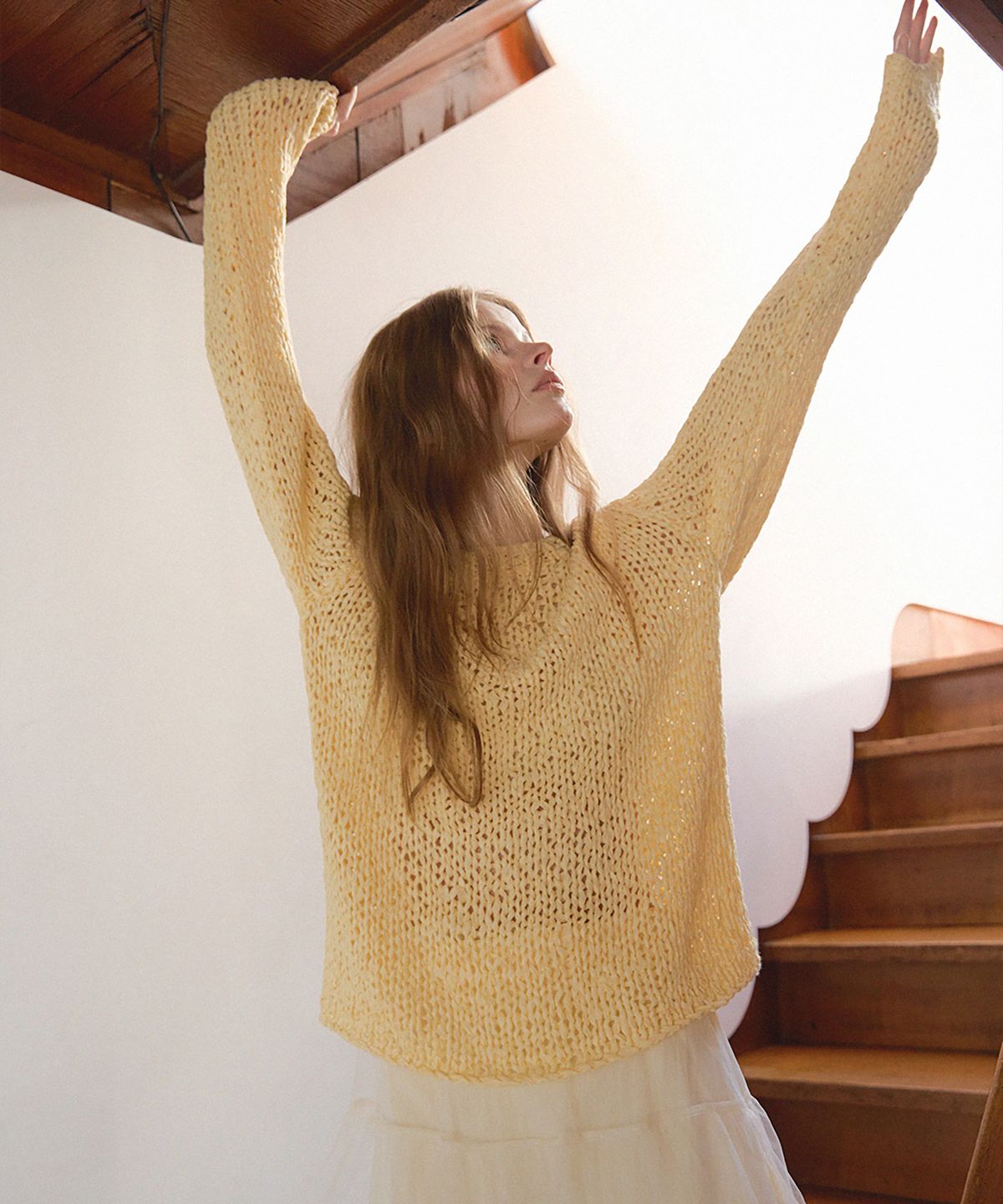 론크(LONQUE) HANDMADE NET PULLOVER KNIT (BUTTER YELLOW)
