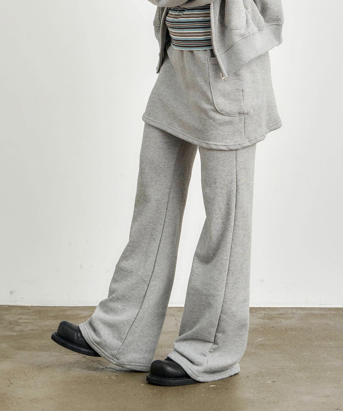 키지코(KIJIKO) ke611-Bootcut Skirt Pants Melange Gray