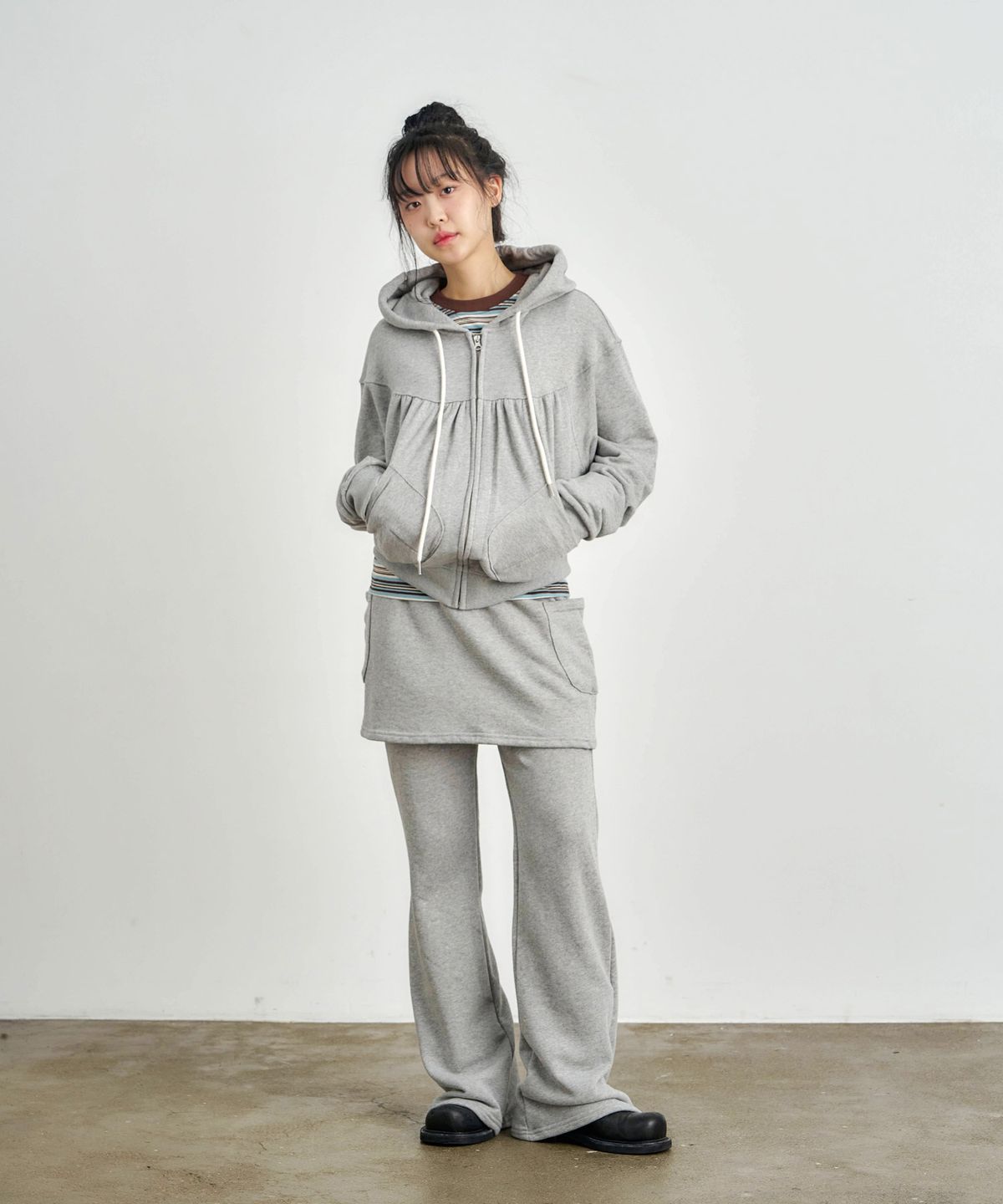 키지코(KIJIKO) ke611-Bootcut Skirt Pants Melange Gray