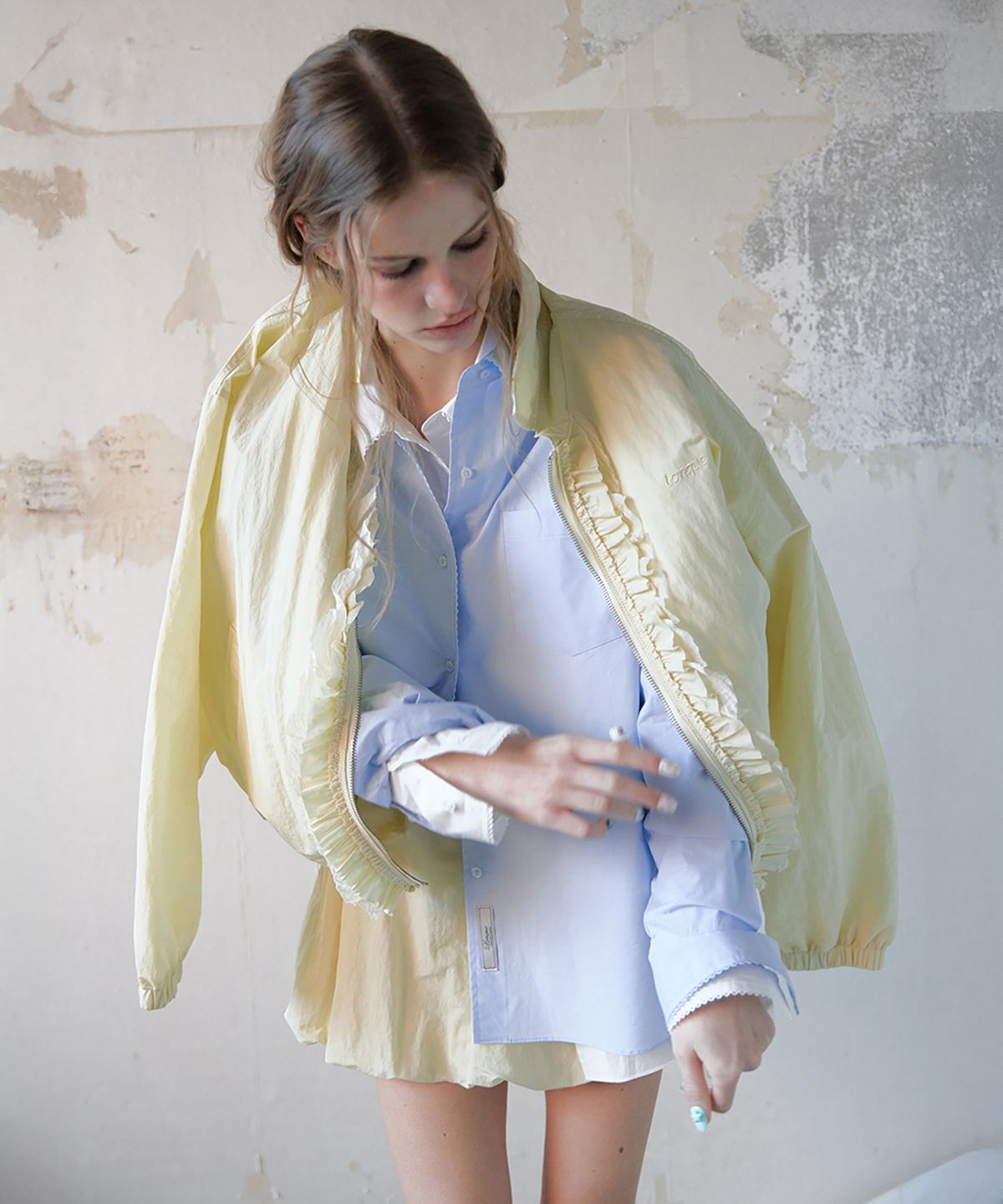 론크(LONQUE) FRILL BALLOON BANDING STRING SKIRT (BUTTER YELLOW)