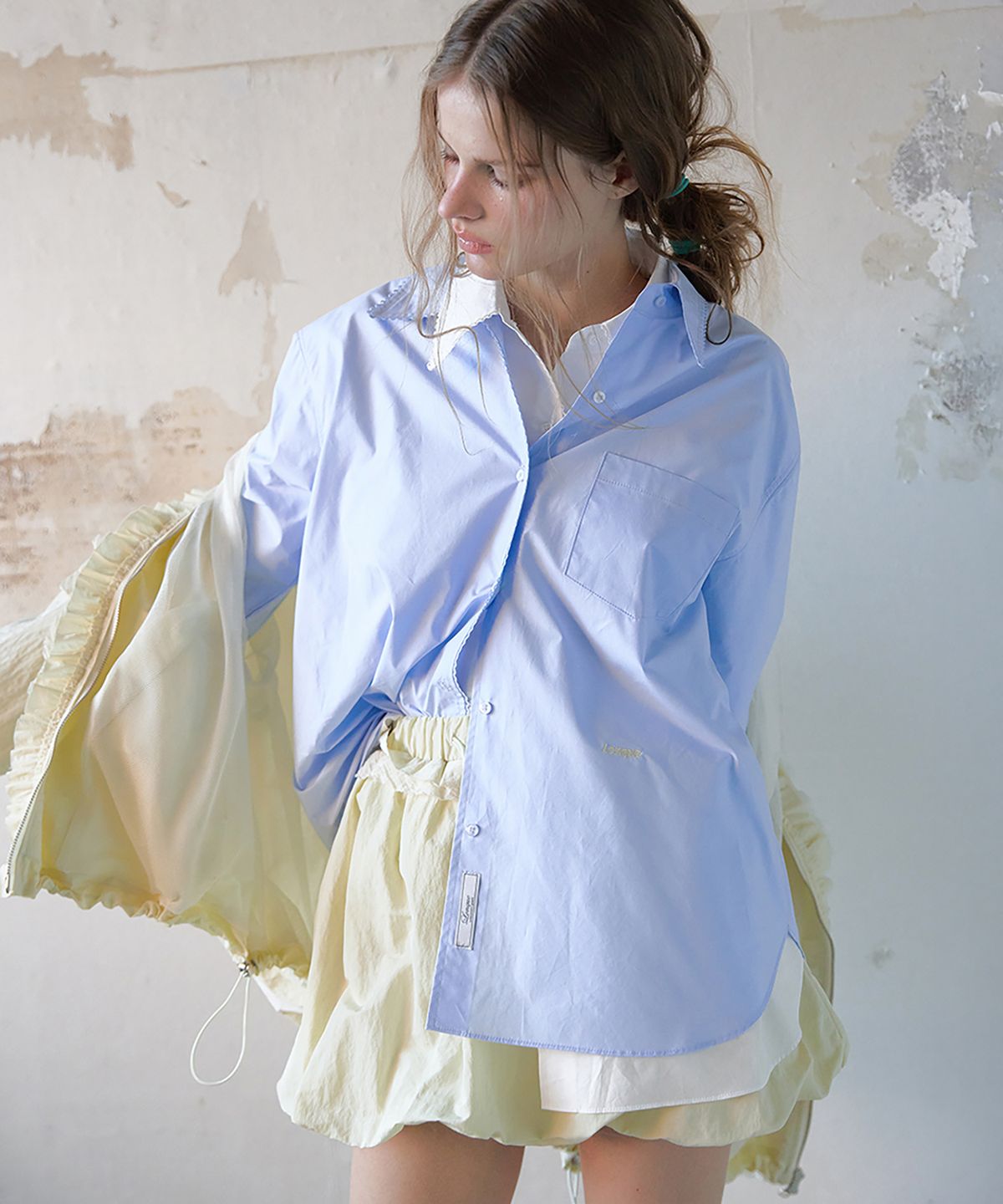 론크(LONQUE) FRILL BALLOON BANDING STRING SKIRT (BUTTER YELLOW)