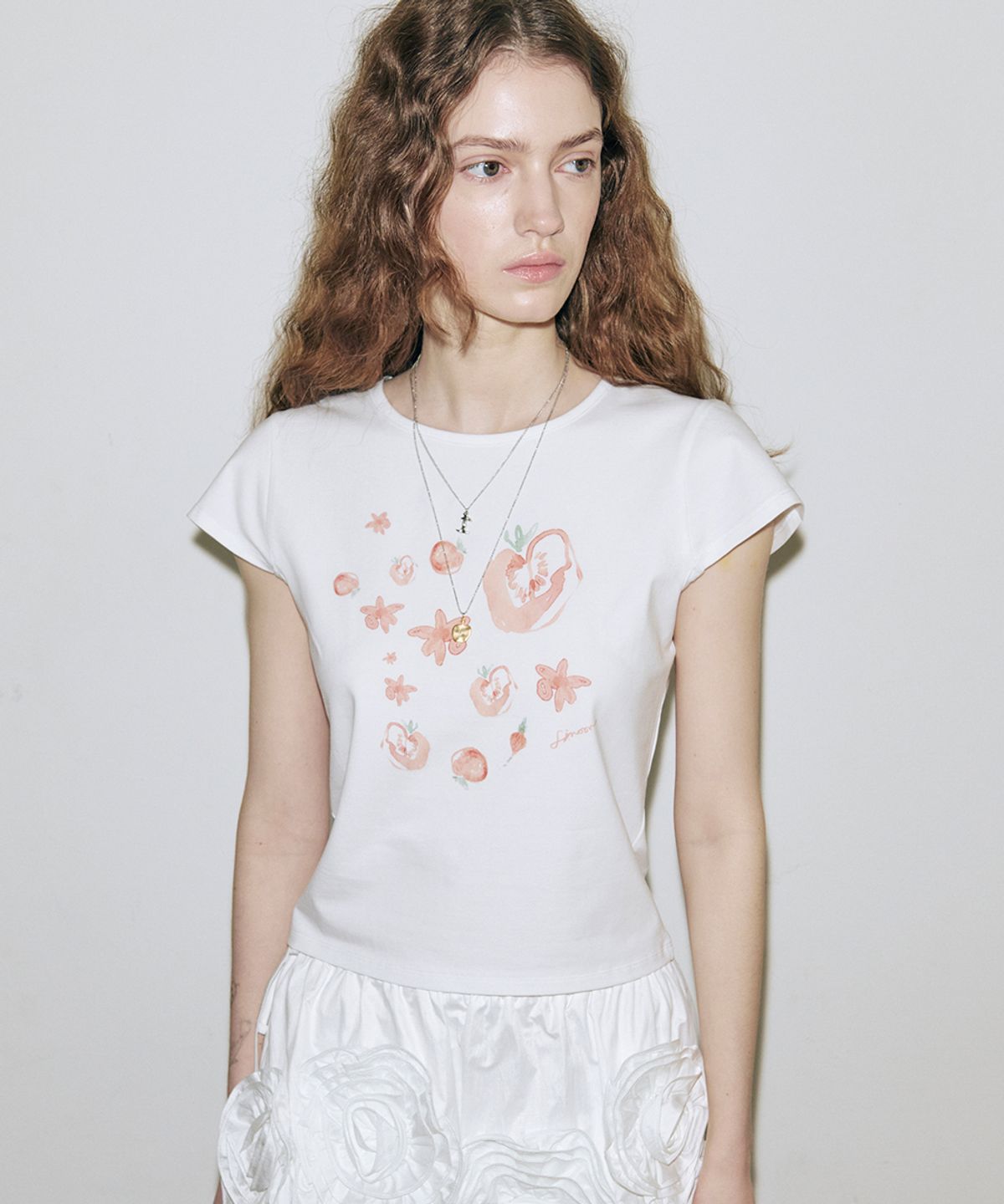 시눈(SINOON) [아일릿 민주 착용] SN Tomato Flower T-Shirt (White)