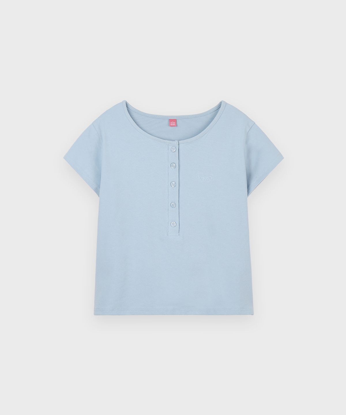 시눈(SINOON) SN Henley Neck Cap Sleeved T-shirt (Blue)