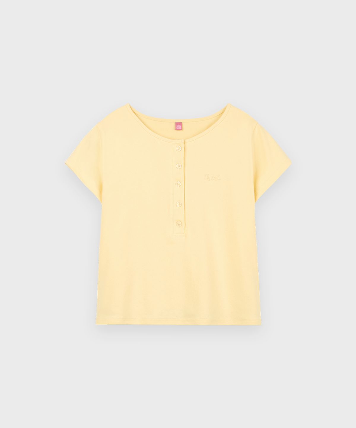 시눈(SINOON) SN Henley Neck Cap Sleeved T-shirt (Cream Yellow)