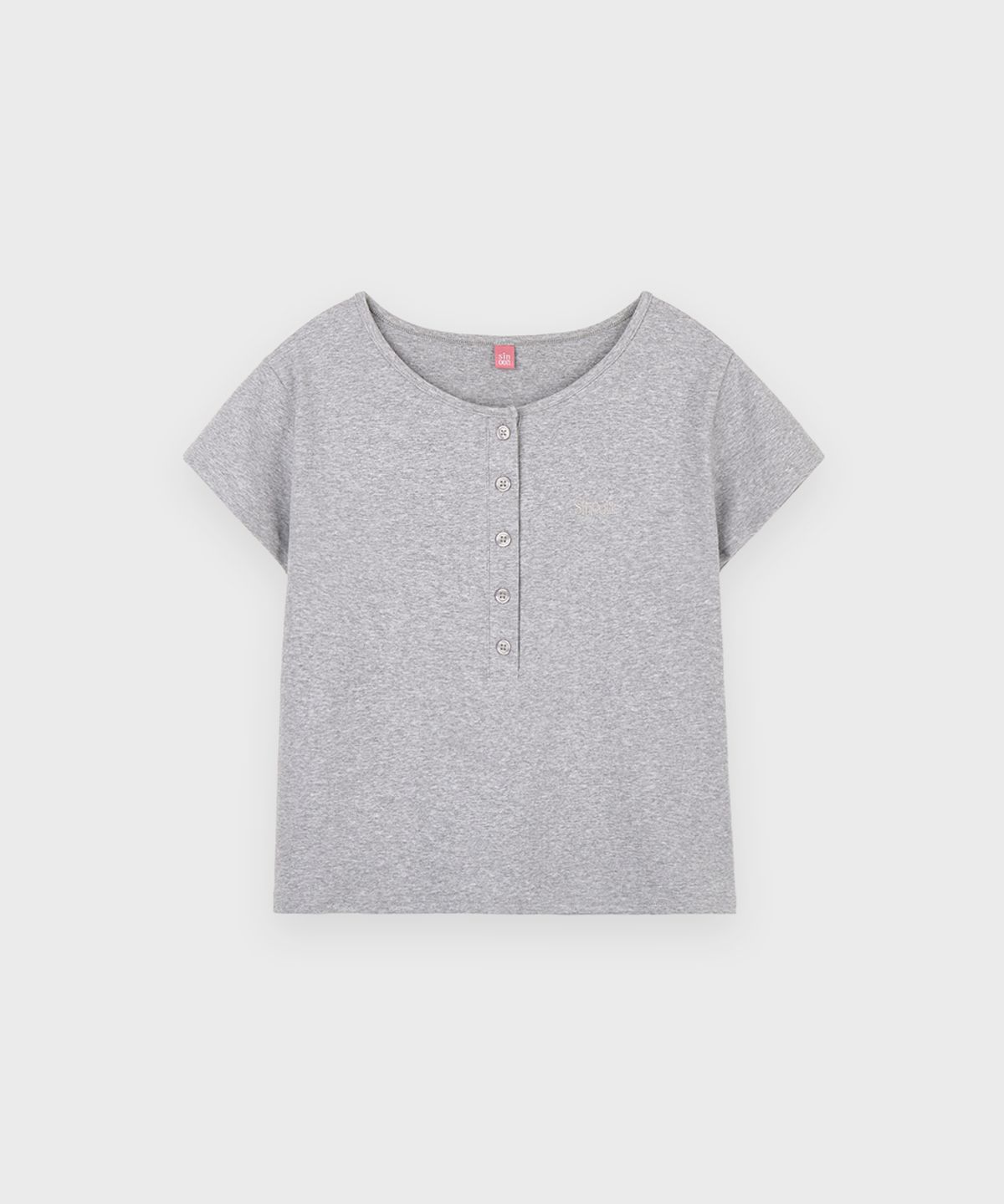 시눈(SINOON) SN Henley Neck Cap Sleeved T-shirt (Grey)