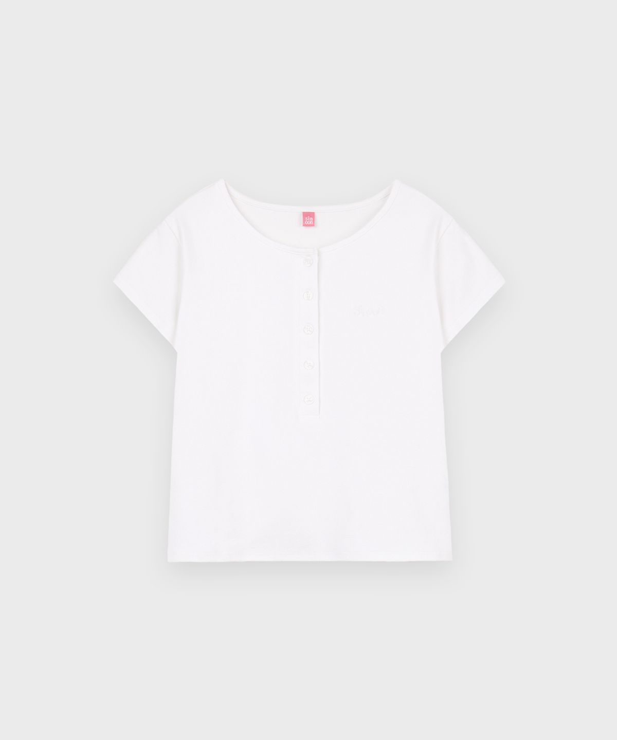 시눈(SINOON) SN Henley Neck Cap Sleeved T-shirt (Ivory)