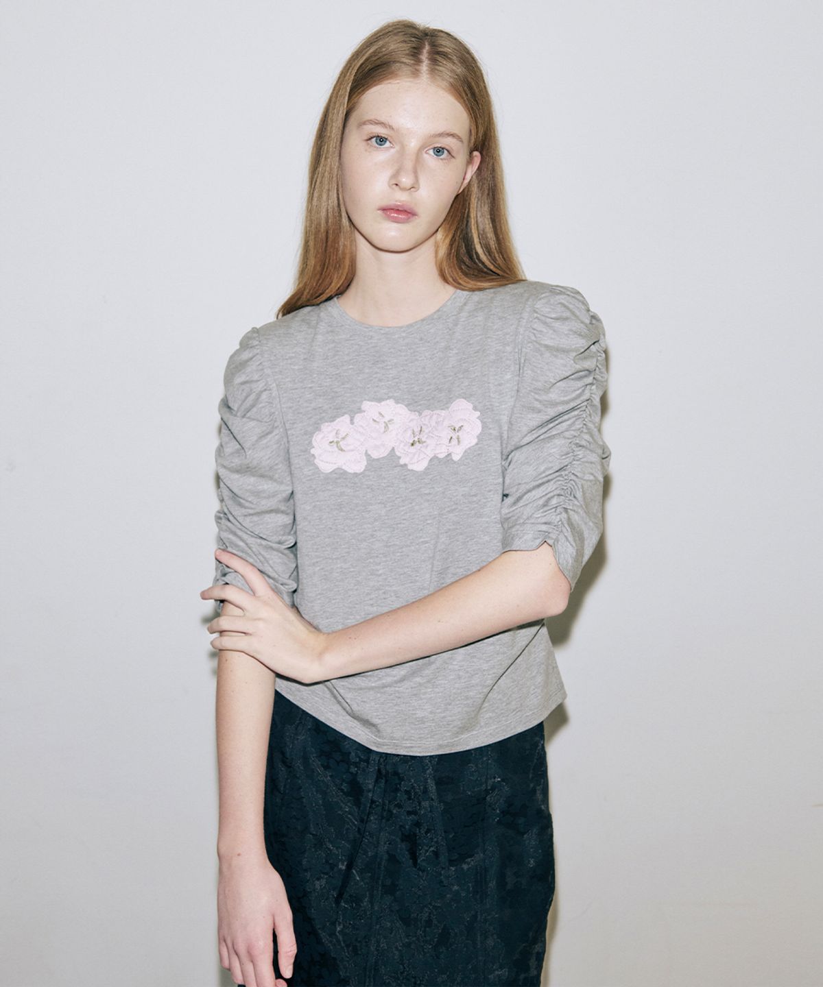 시눈(SINOON) Soft Shirring T-Shirt (Melange Grey)