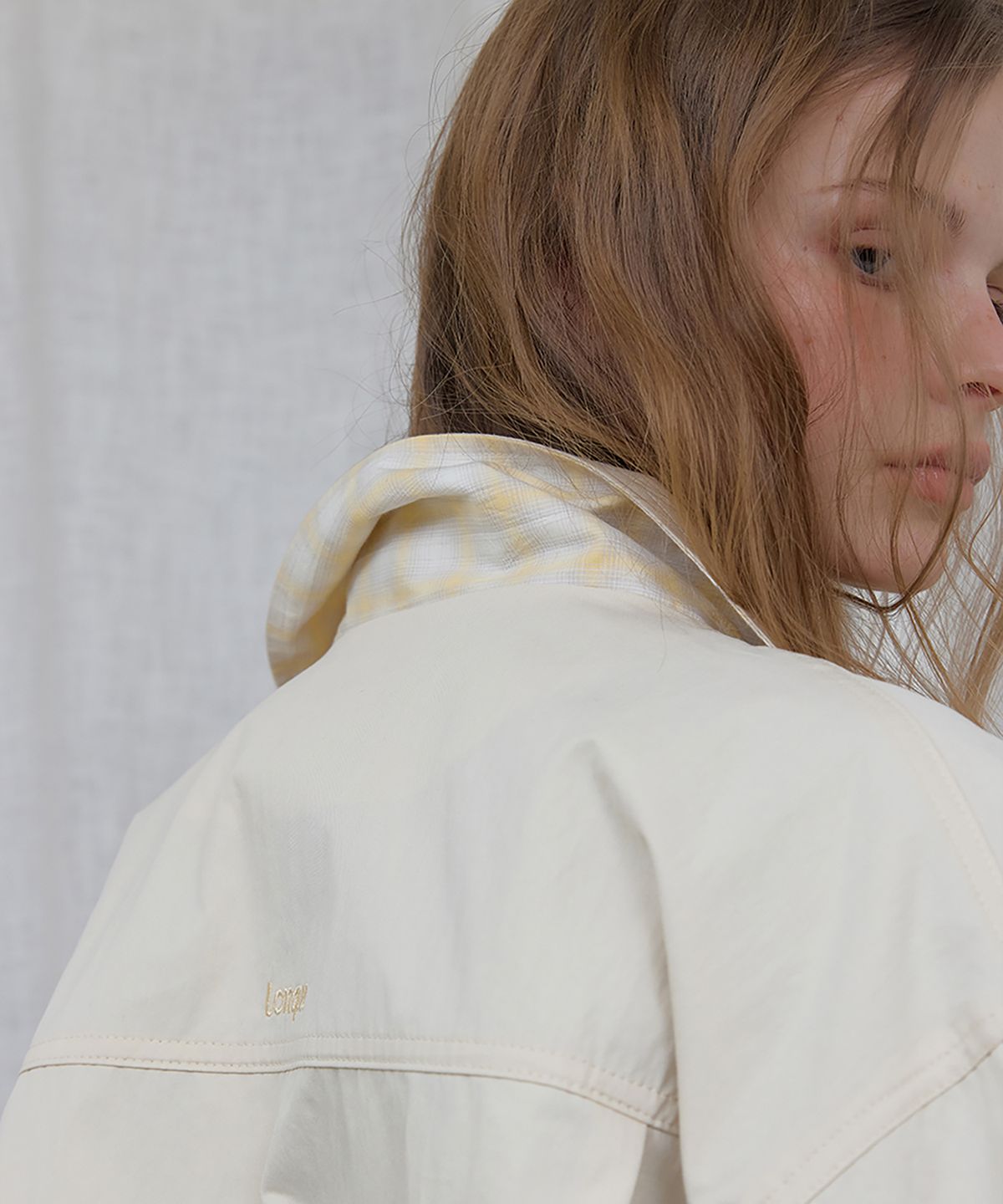 론크(LONQUE) LONQUE CHECK 2-WAY BLOUSON JACKET_JUMPER (CREAM)