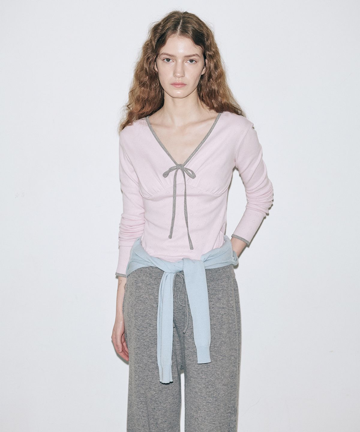 시눈(SINOON) Neck Ribbon T-Shirt (Pink)