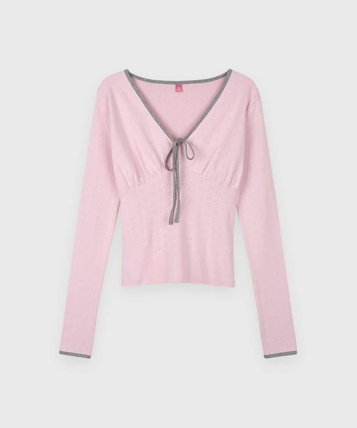 시눈(SINOON) Neck Ribbon T-Shirt (Pink)