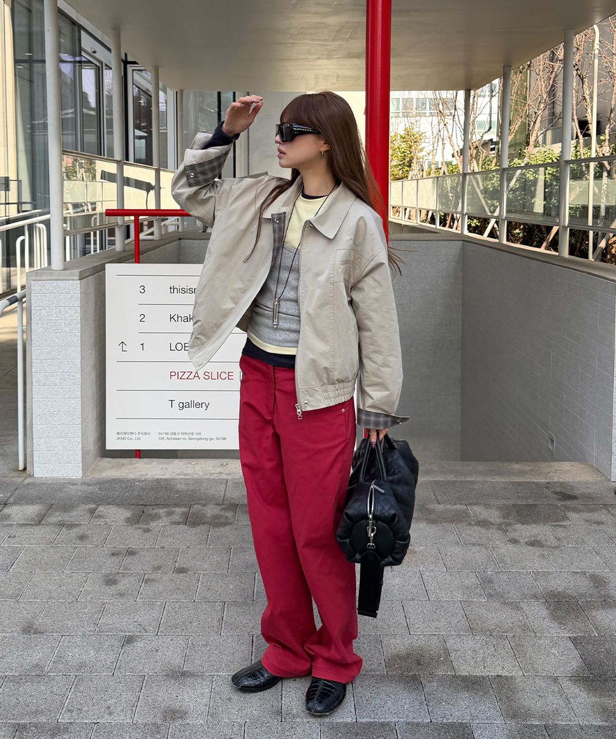 론크(LONQUE) LONQUE CHECK 2-WAY BLOUSON JACKET_JUMPER (GRAY BEIGE)