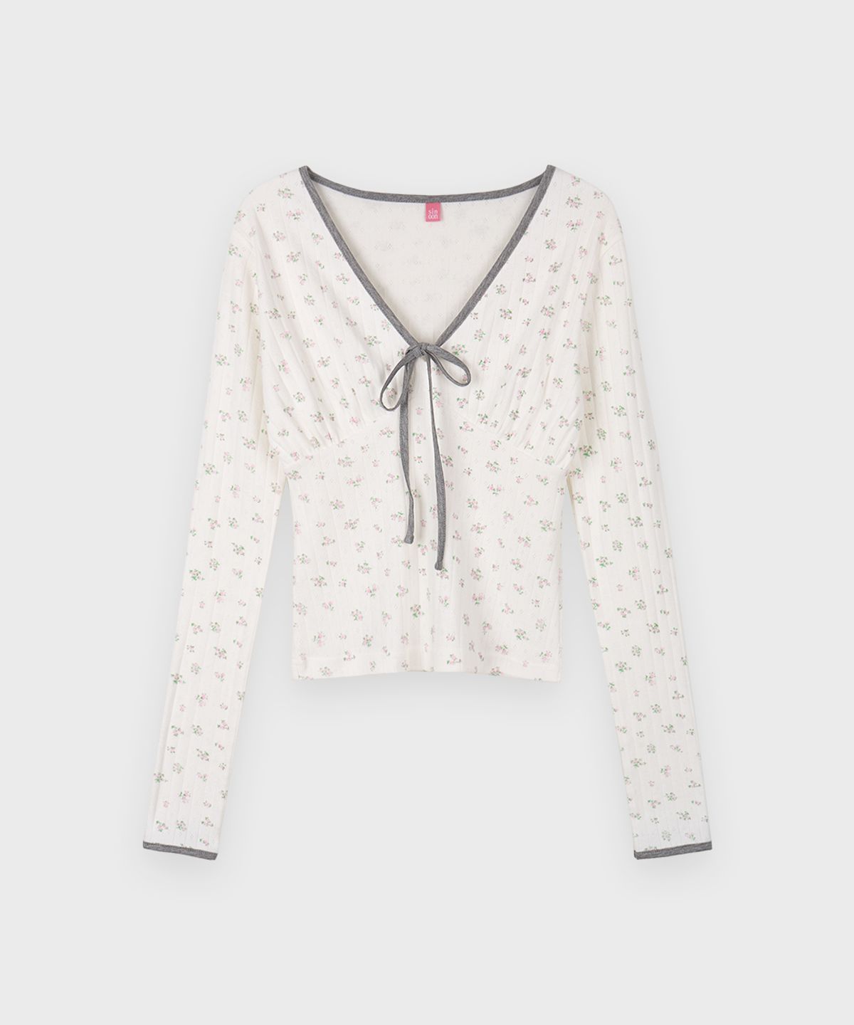 시눈(SINOON) Flower Neck Ribbon T-Shirt (White)