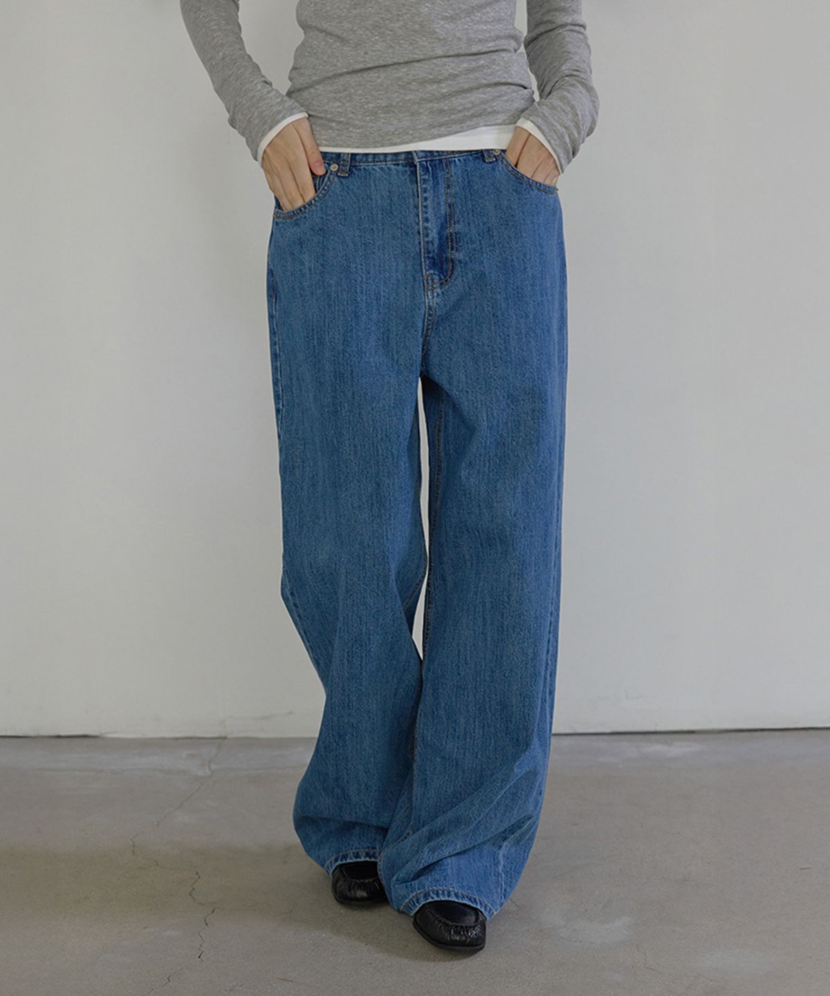 론크(LONQUE) LONQUE SEMI WIDE FIT DENIM PANTS_JEANS (MEDIUM BLUE)