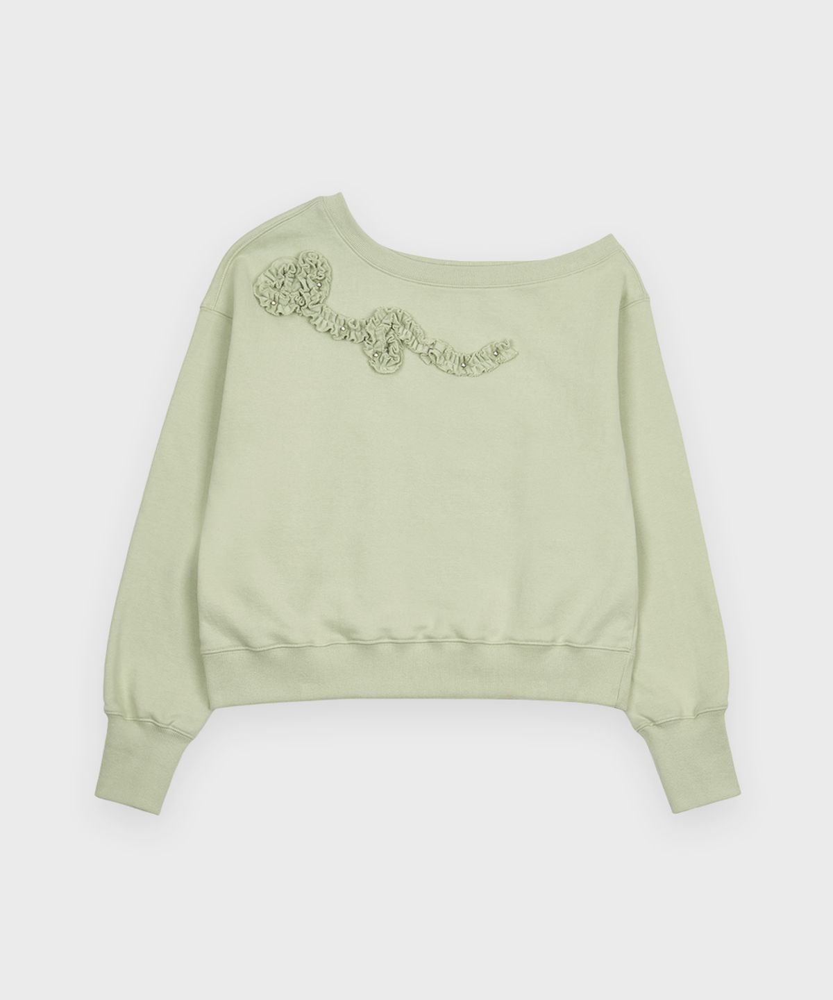 시눈(SINOON) Off Shoulder Frill Sweatshirt (Mint)