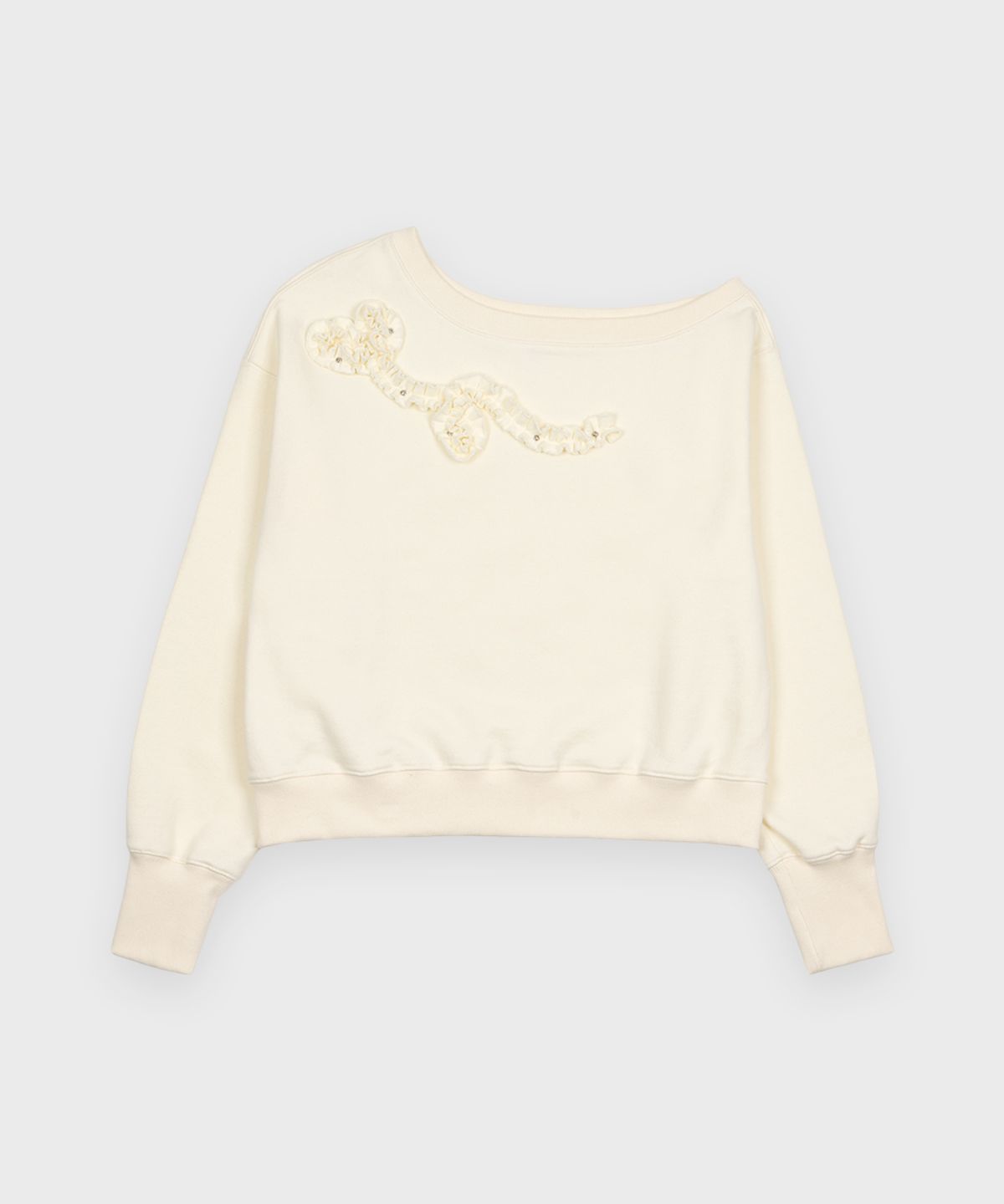 시눈(SINOON) Off Shoulder Frill Sweatshirt (Ivory)