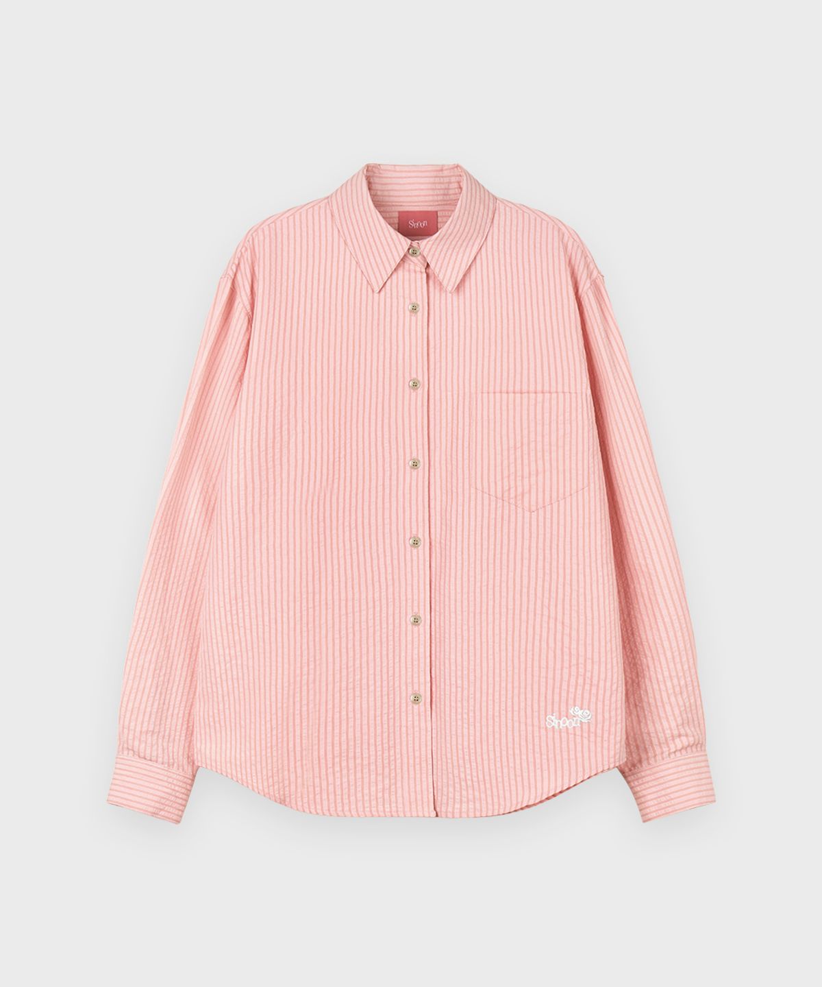 시눈(SINOON) Seersucker Stripe Shirt (Pink)