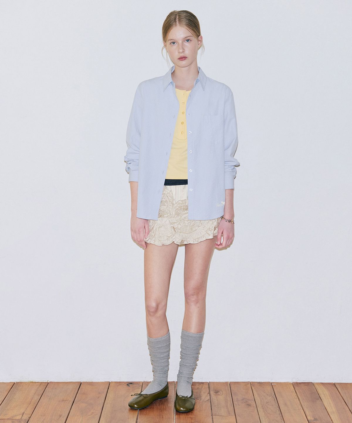 시눈(SINOON) Seersucker Stripe Shirt (Blue)