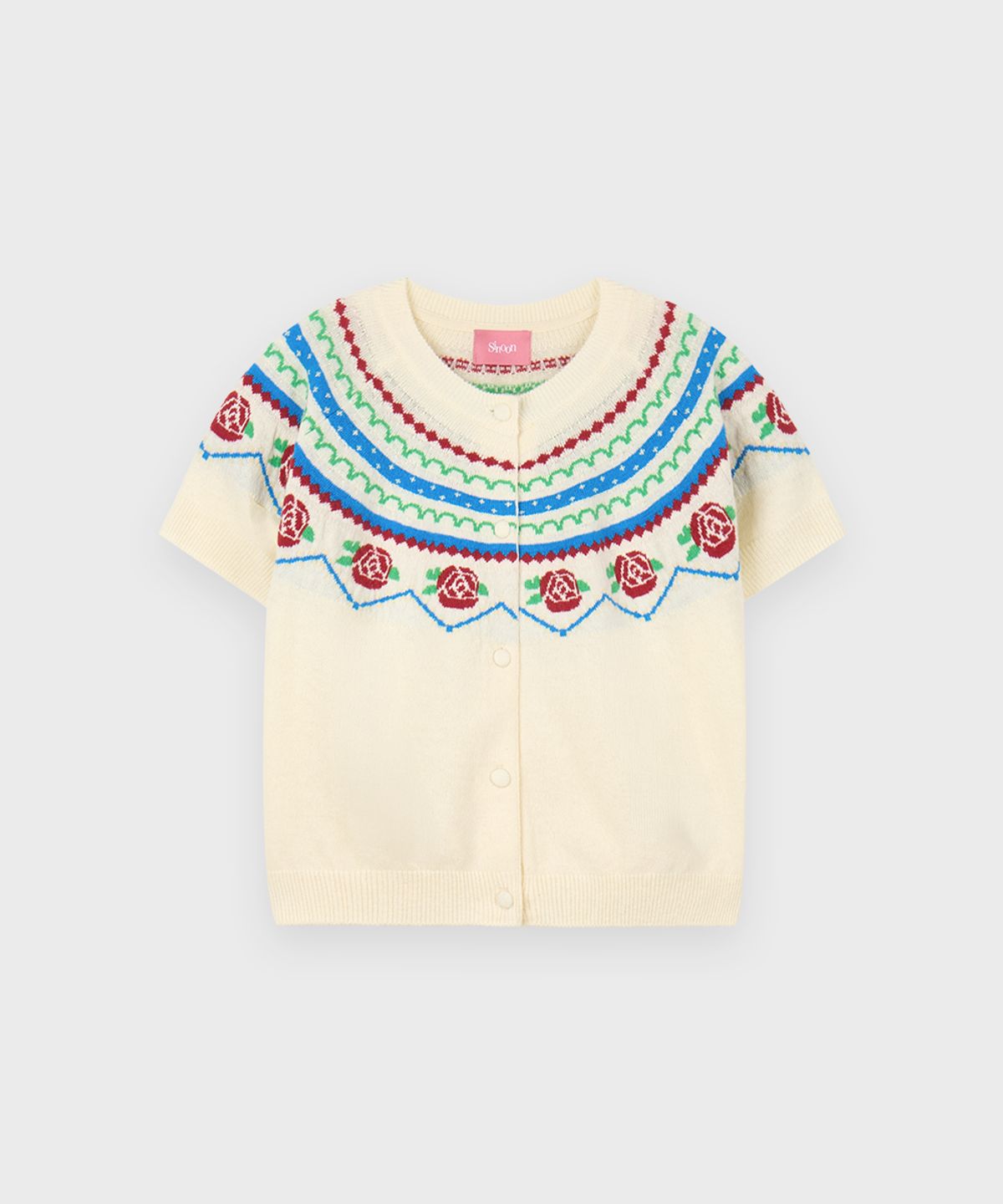 시눈(SINOON) Rose Jacquard Short-Sleeve Cardigan (Ivory)