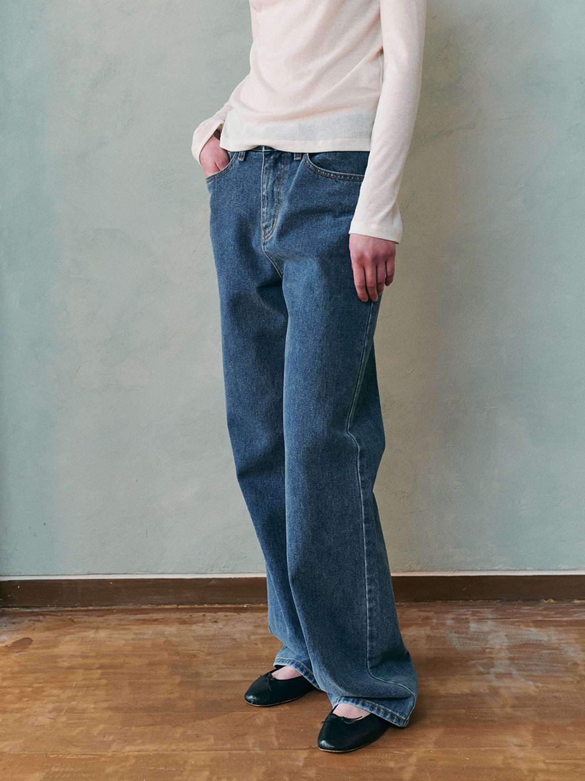 르니나(LENINA) PONY wide denim pants_DEEP BLUE