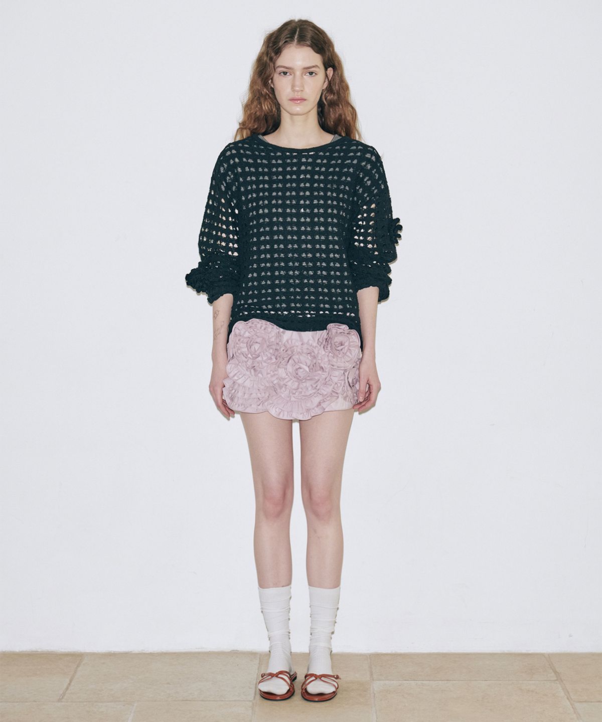 시눈(SINOON) Flower Crochet Knit (Black)