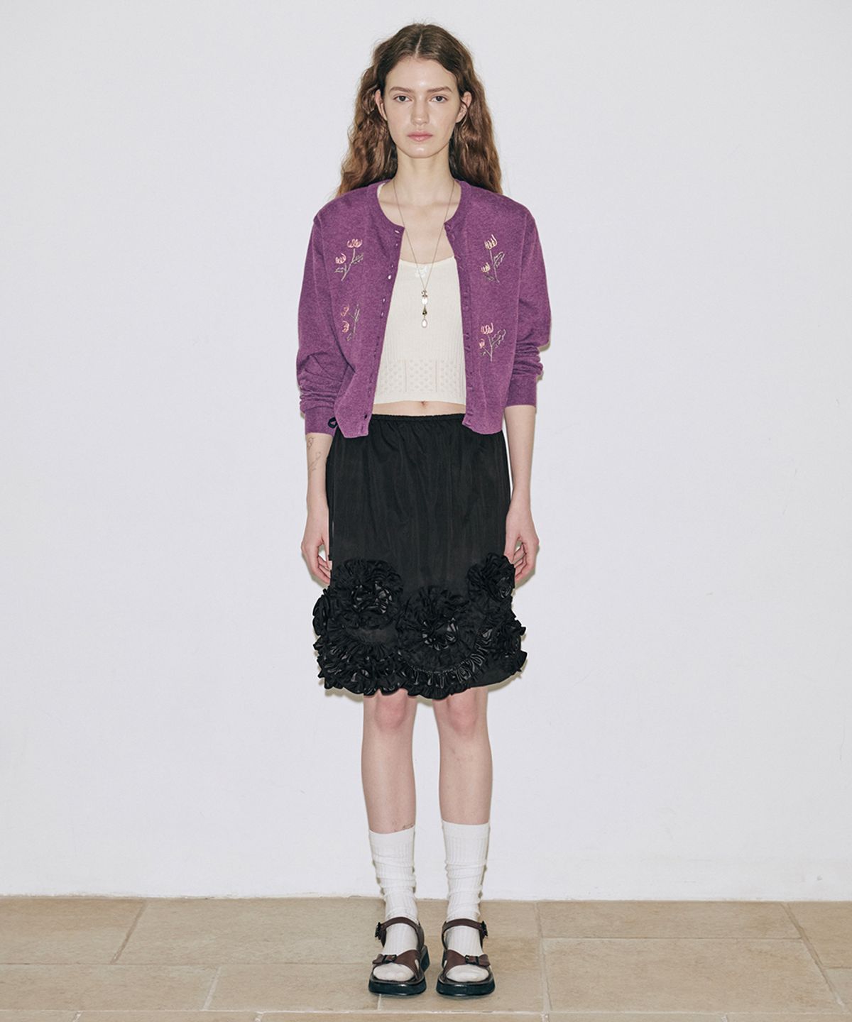 시눈(SINOON) Flower Drawing Cardigan (Purple)