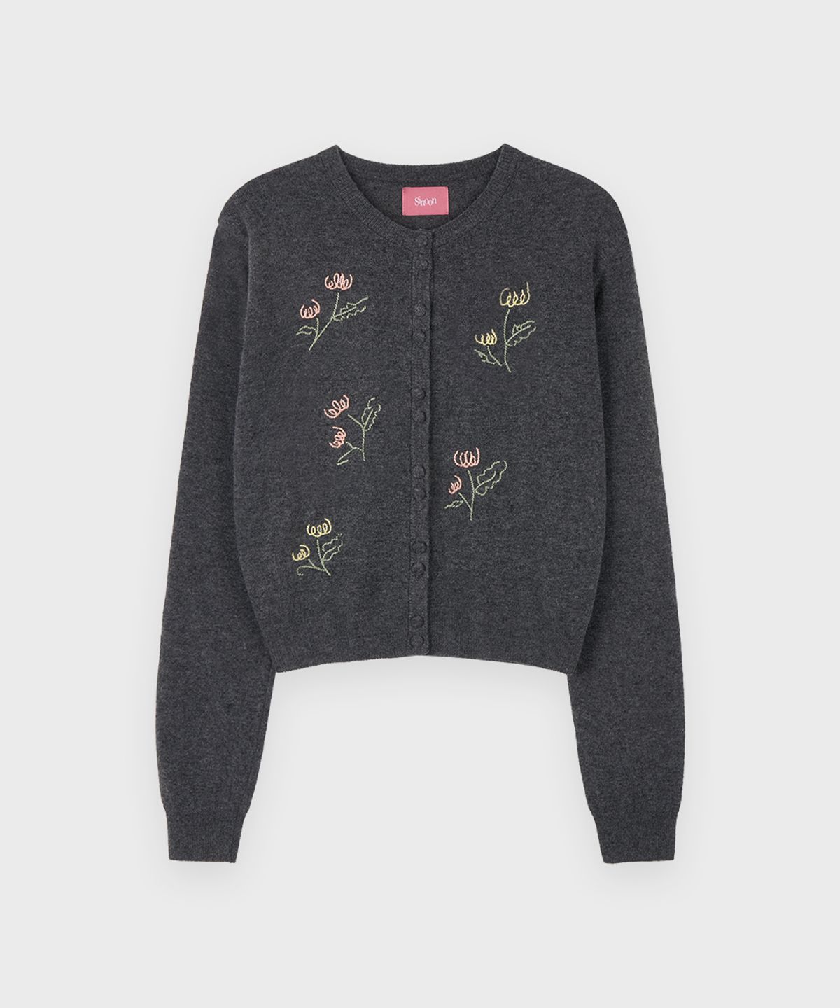 시눈(SINOON) Flower Drawing Cardigan (Charcoal)