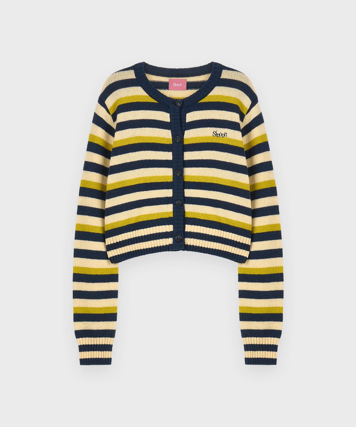시눈(SINOON) Stripe Crop Cardigan (Navy)