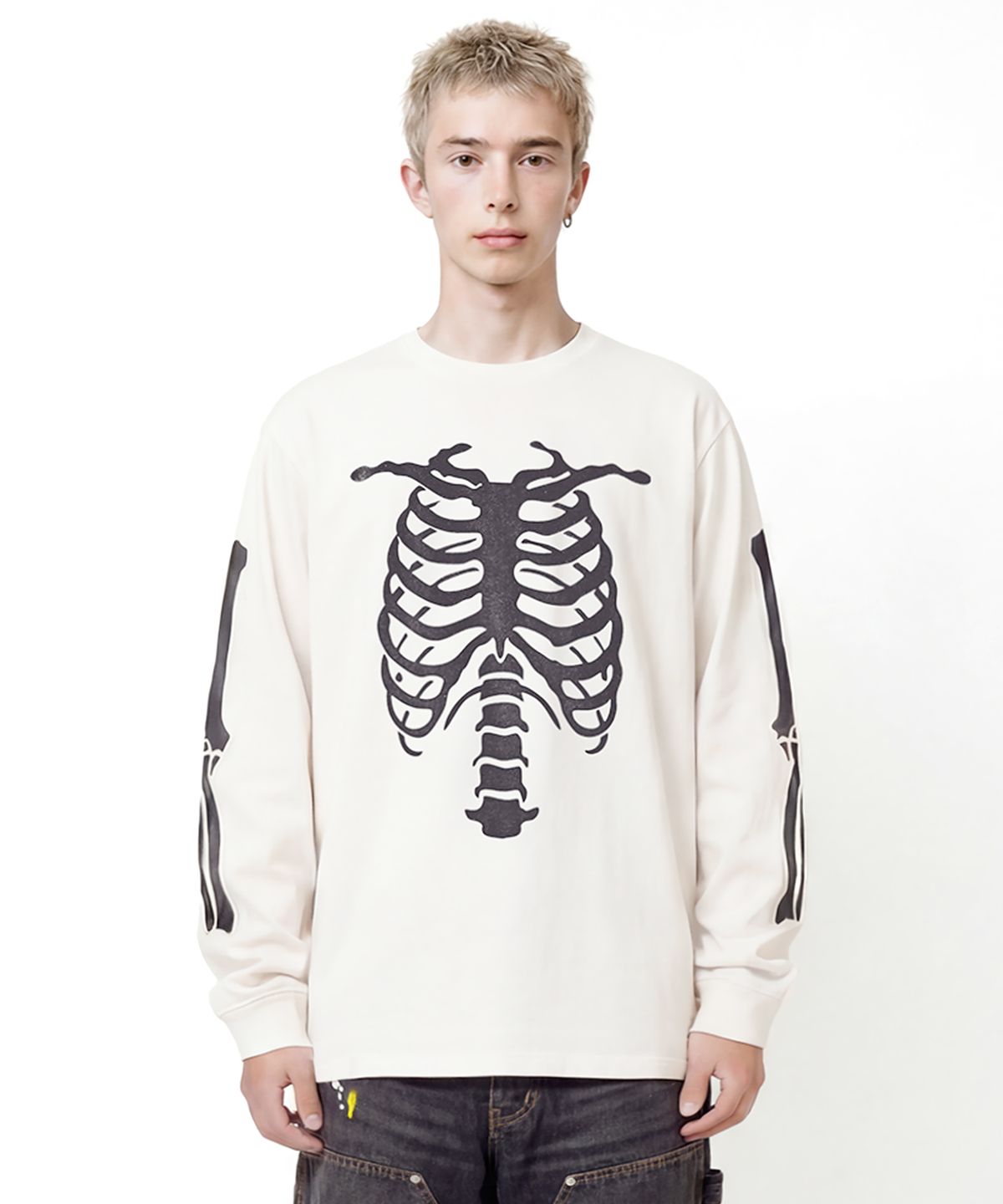고블루(GOBLUE) Bones Washed Long Sleeve (Ecru)